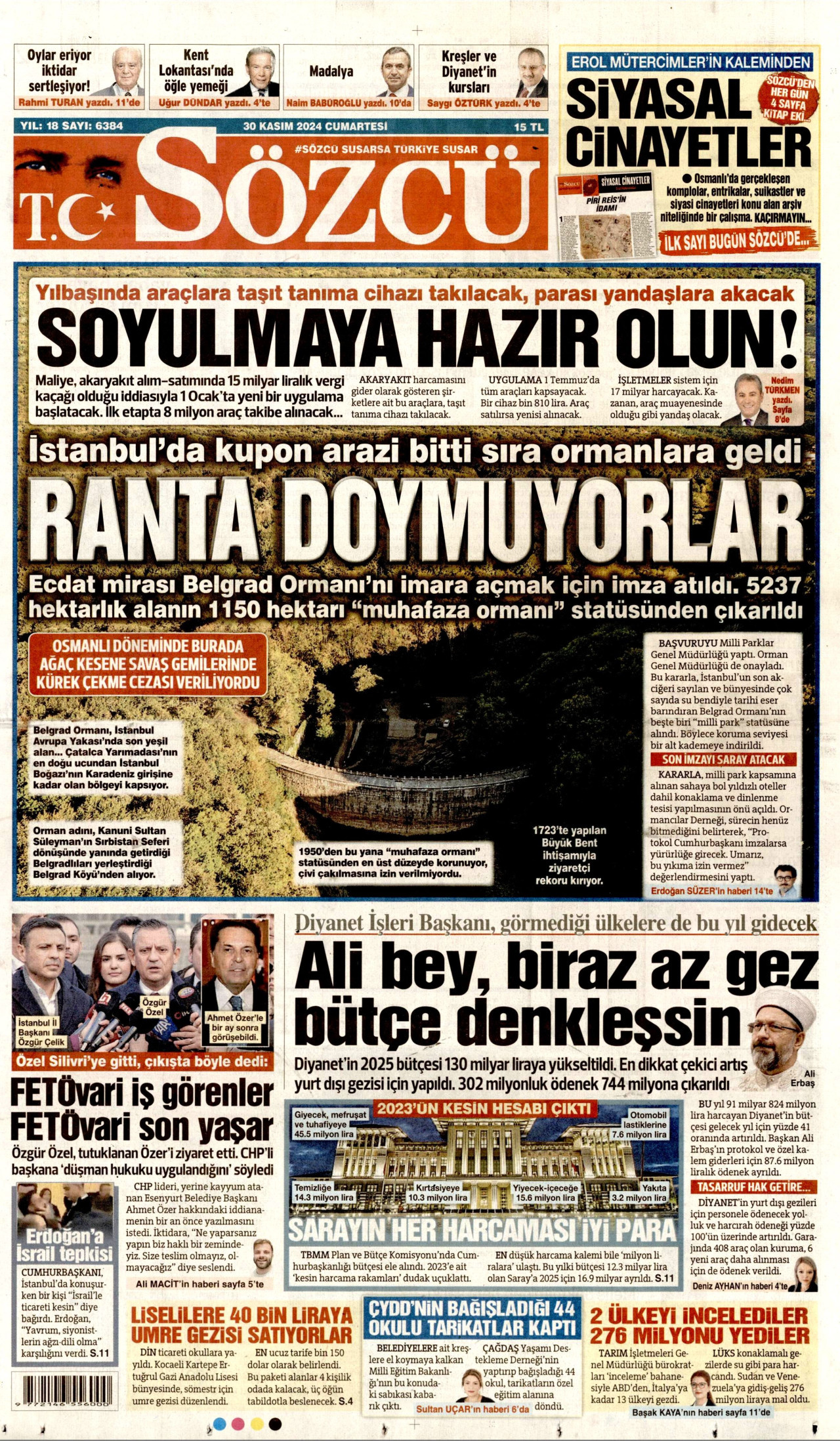 SÖZCÜ gazetesinin 30 Kasım 2024 tarihli birinci sayfası