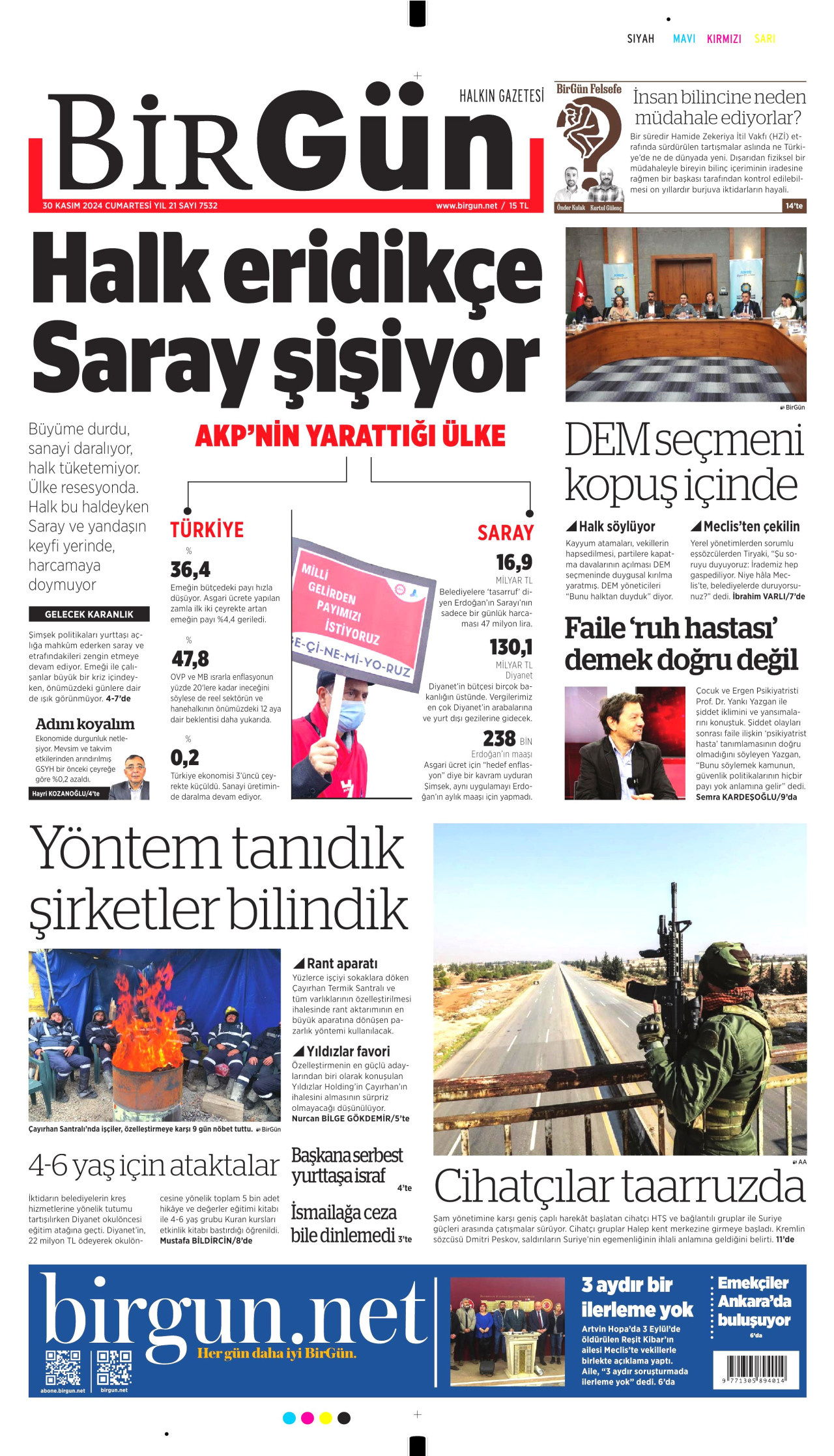 BİRGÜN gazetesinin 30 Kasım 2024 tarihli birinci sayfası
