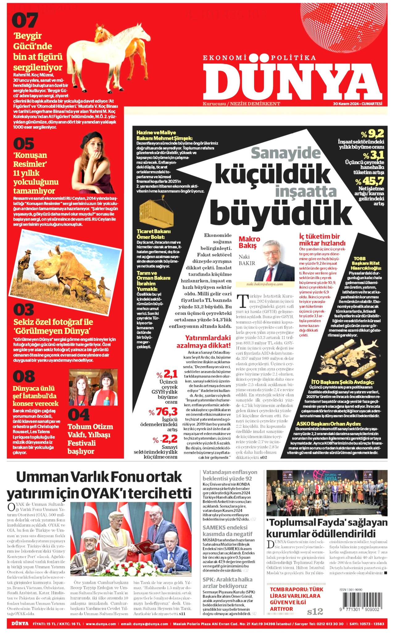 DÜNYA gazetesinin 30 Kasım 2024 tarihli birinci sayfası