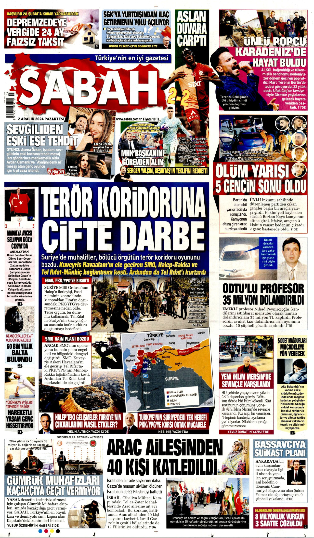 SABAH gazetesinin 2 Aralık 2024 tarihli birinci sayfası