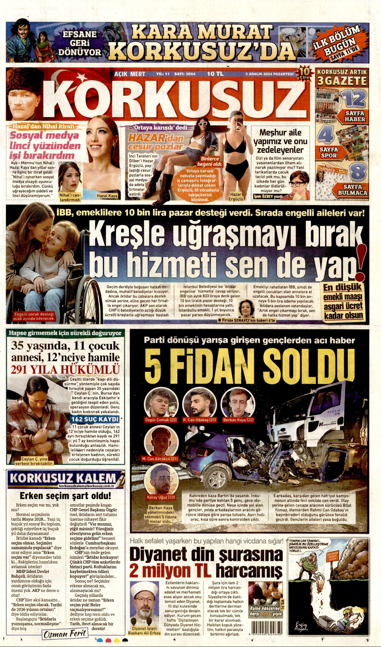 KORKUSUZ gazetesinin 2 Aralık 2024 tarihli birinci sayfası