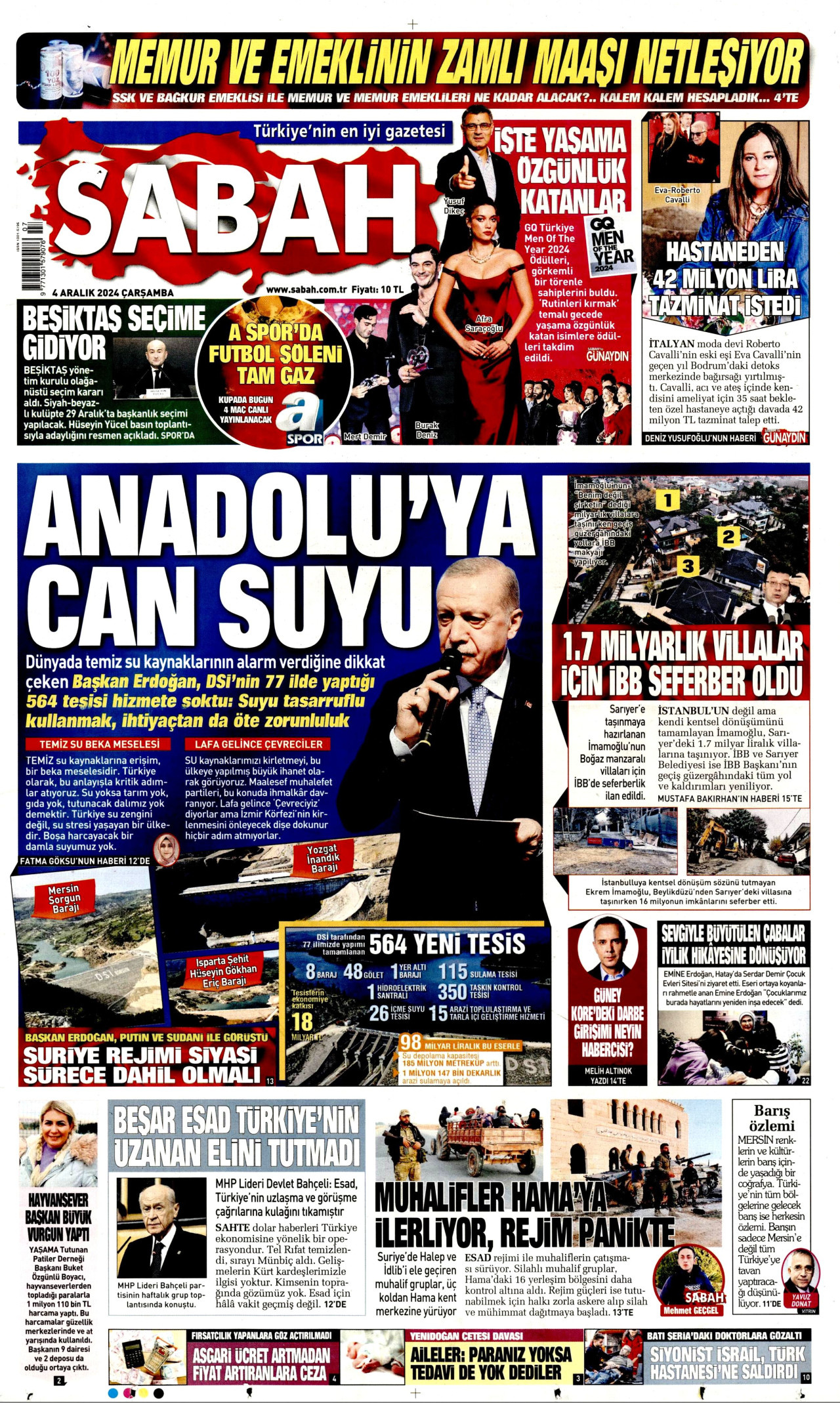 SABAH gazetesinin 4 Aralık 2024 tarihli birinci sayfası
