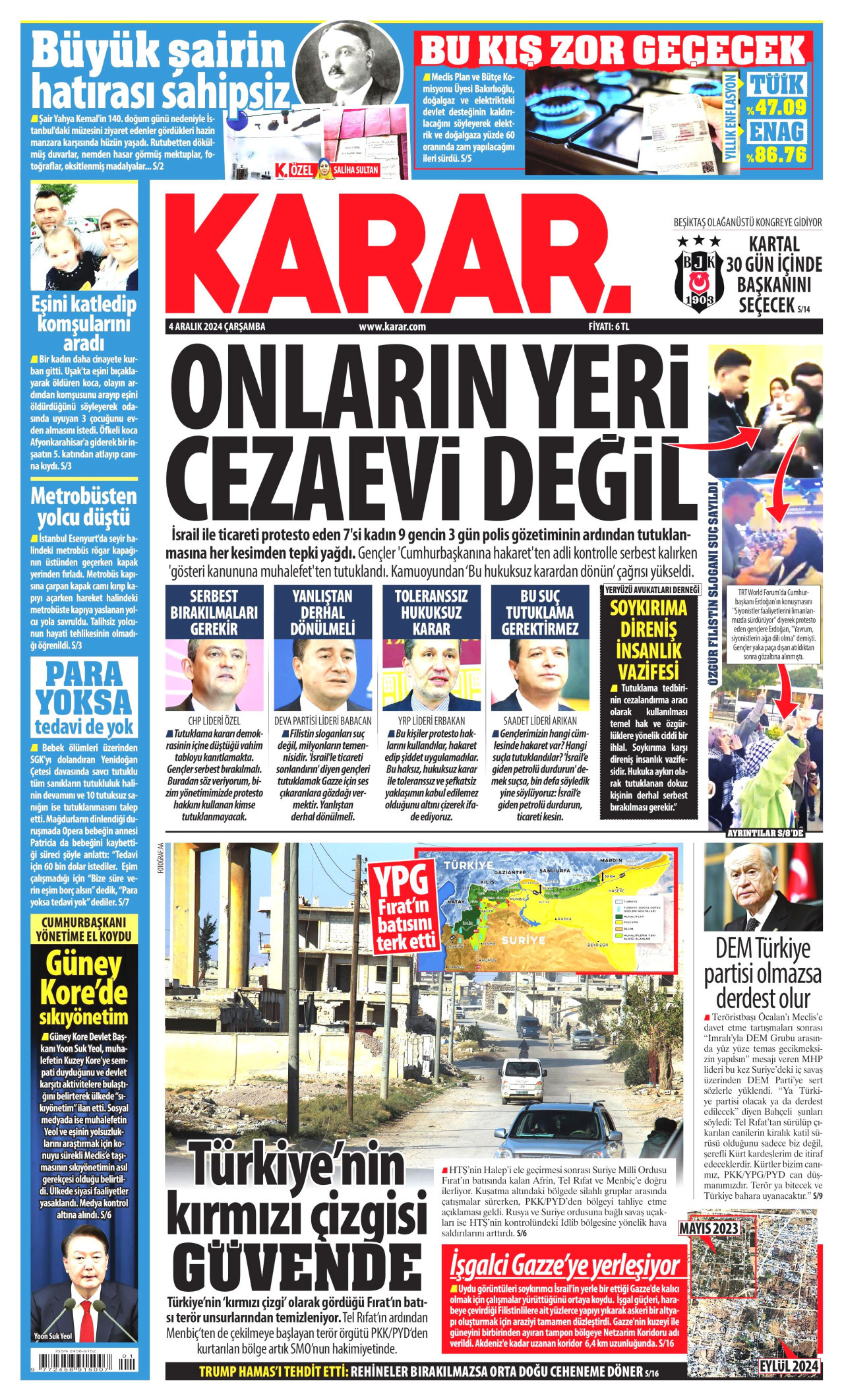 KARAR gazetesinin 4 Aralık 2024 tarihli birinci sayfası