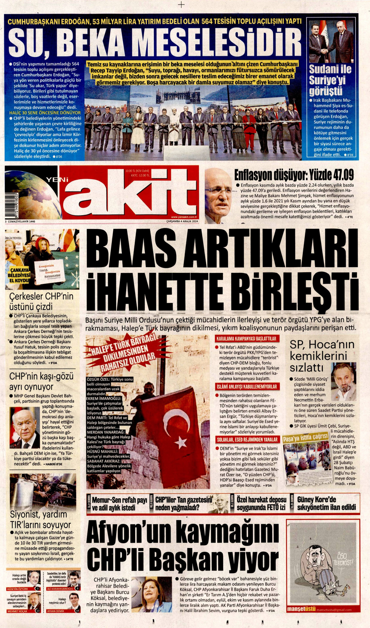 YENİ AKİT gazetesinin 4 Aralık 2024 tarihli birinci sayfası