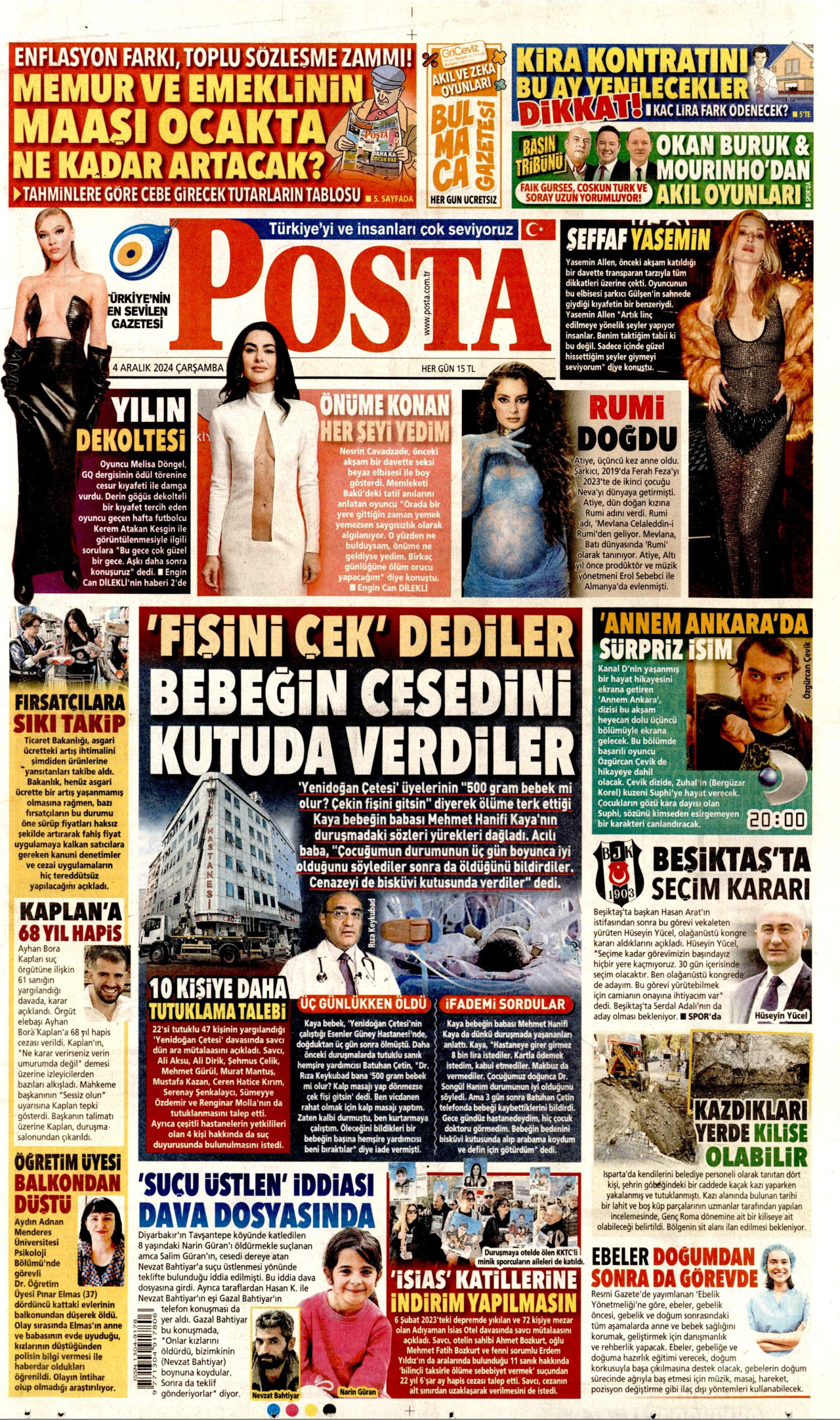 POSTA gazetesinin 4 Aralık 2024 tarihli birinci sayfası