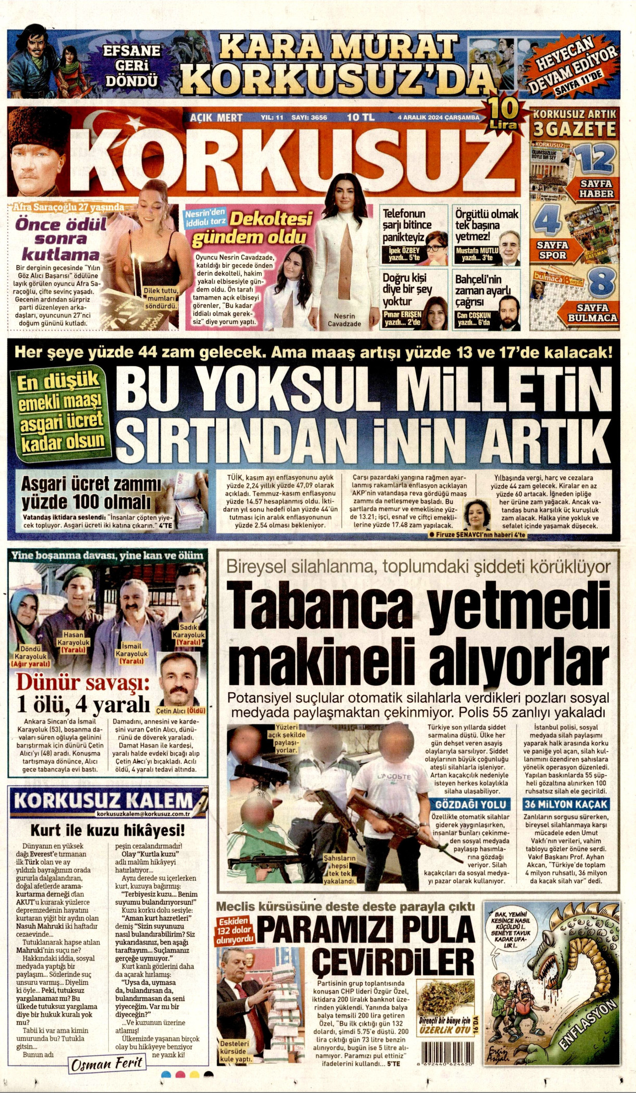 KORKUSUZ gazetesinin 4 Aralık 2024 tarihli birinci sayfası
