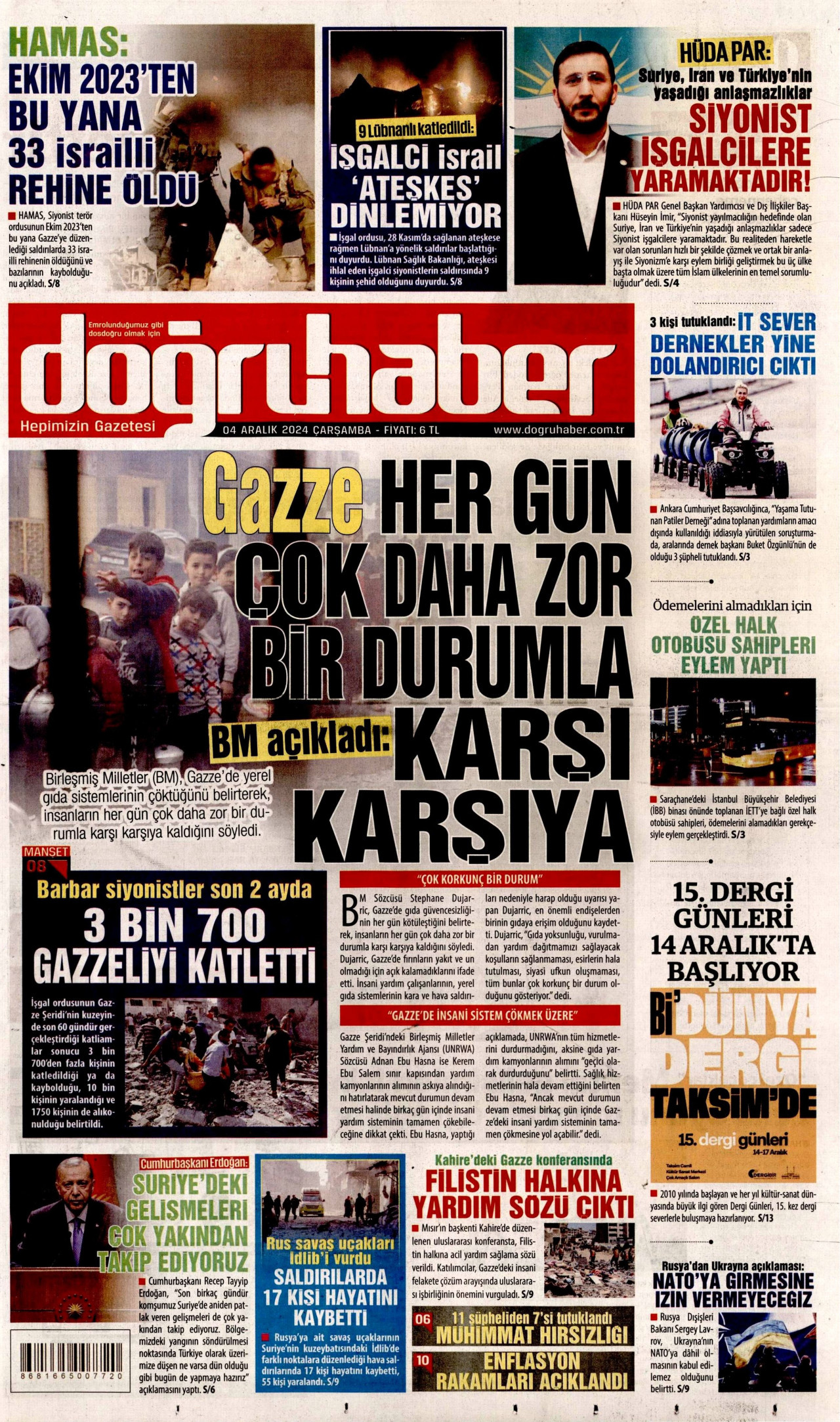 DOĞRU HABER gazetesinin 4 Aralık 2024 tarihli birinci sayfası