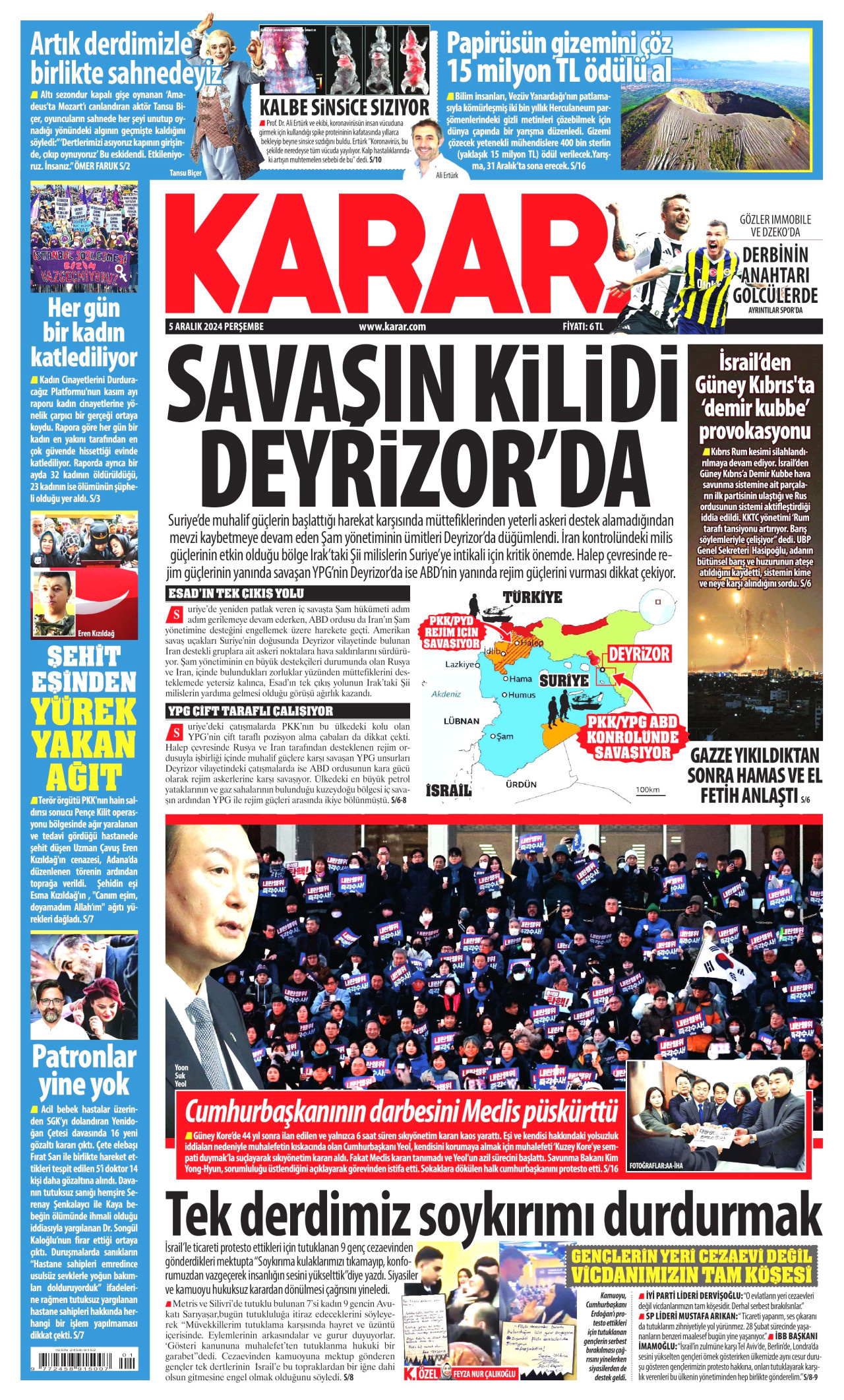 KARAR gazetesinin 5 Aralık 2024 tarihli birinci sayfası