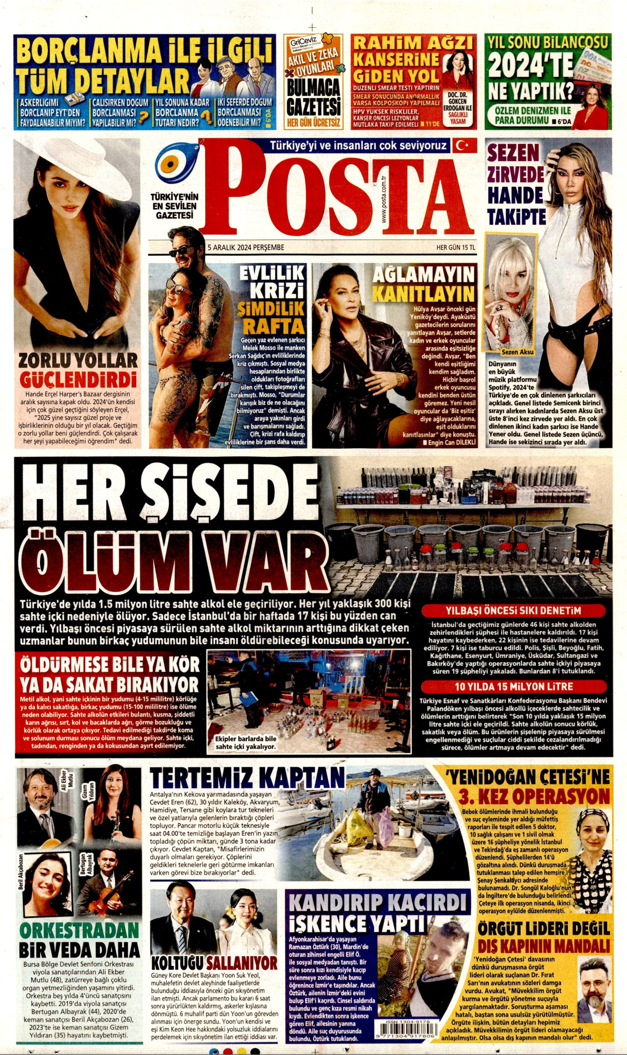POSTA gazetesinin 5 Aralık 2024 tarihli birinci sayfası