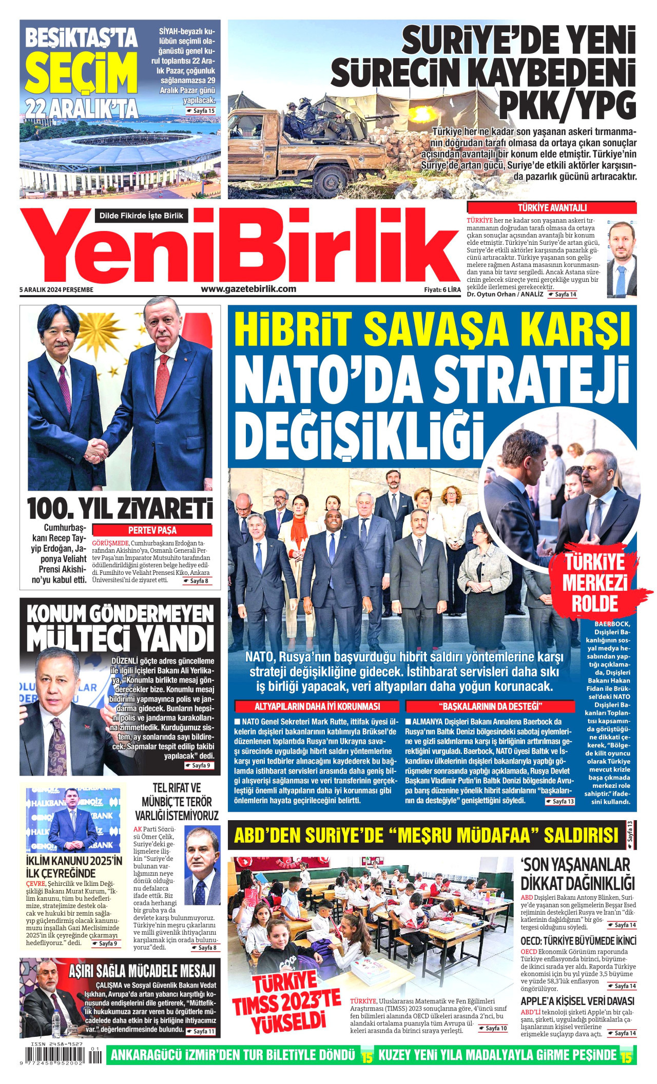 YENİBİRLİK gazetesinin 5 Aralık 2024 tarihli birinci sayfası