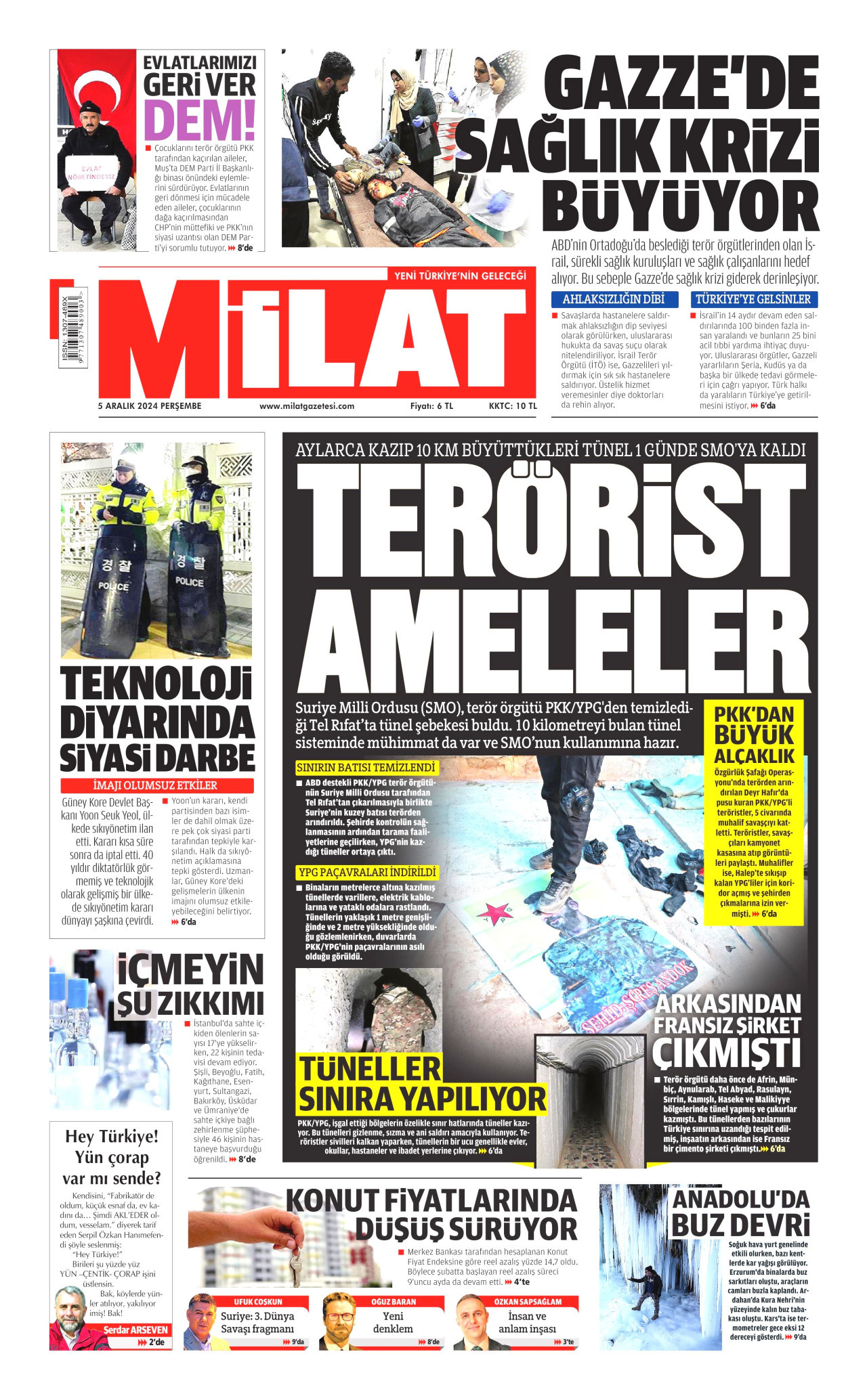 MİLAT gazetesinin 5 Aralık 2024 tarihli birinci sayfası