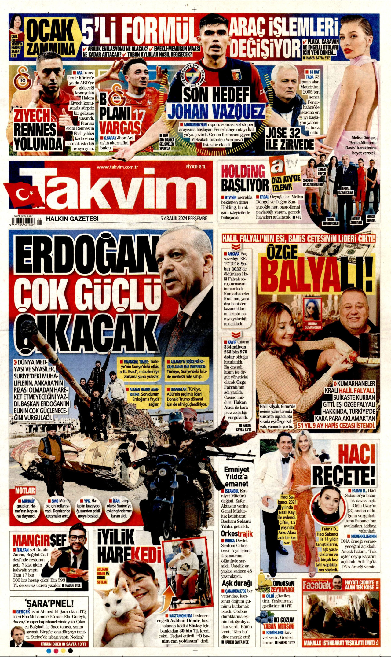 TAKVİM gazetesinin 5 Aralık 2024 tarihli birinci sayfası