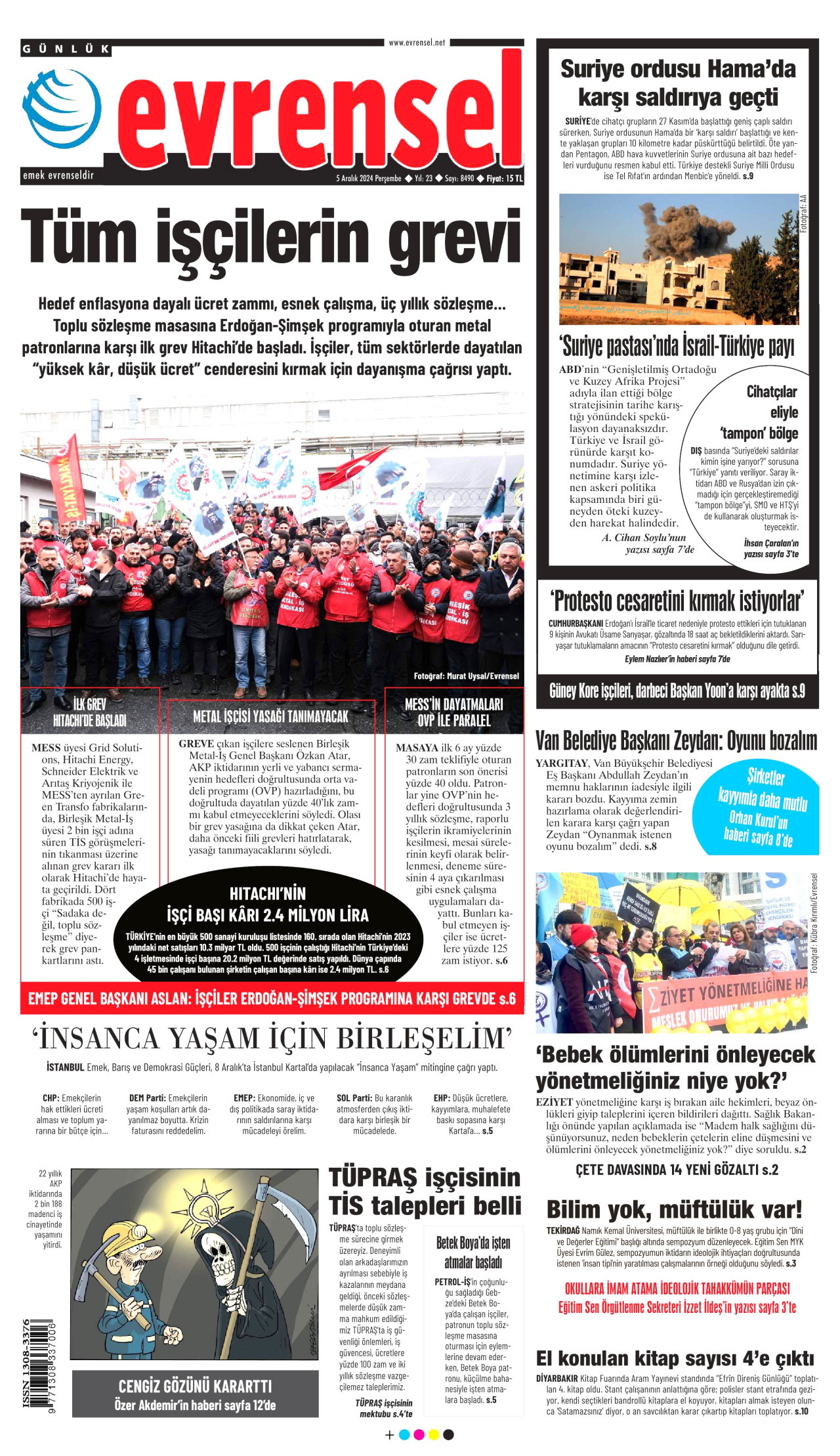 EVRENSEL gazetesinin 5 Aralık 2024 tarihli birinci sayfası