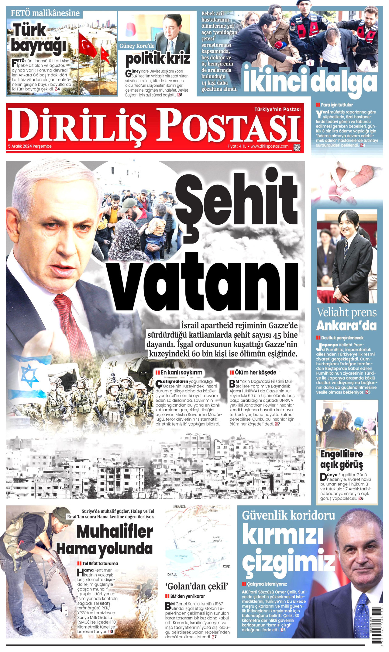 DİRİLİŞ POSTASI gazetesinin 5 Aralık 2024 tarihli birinci sayfası
