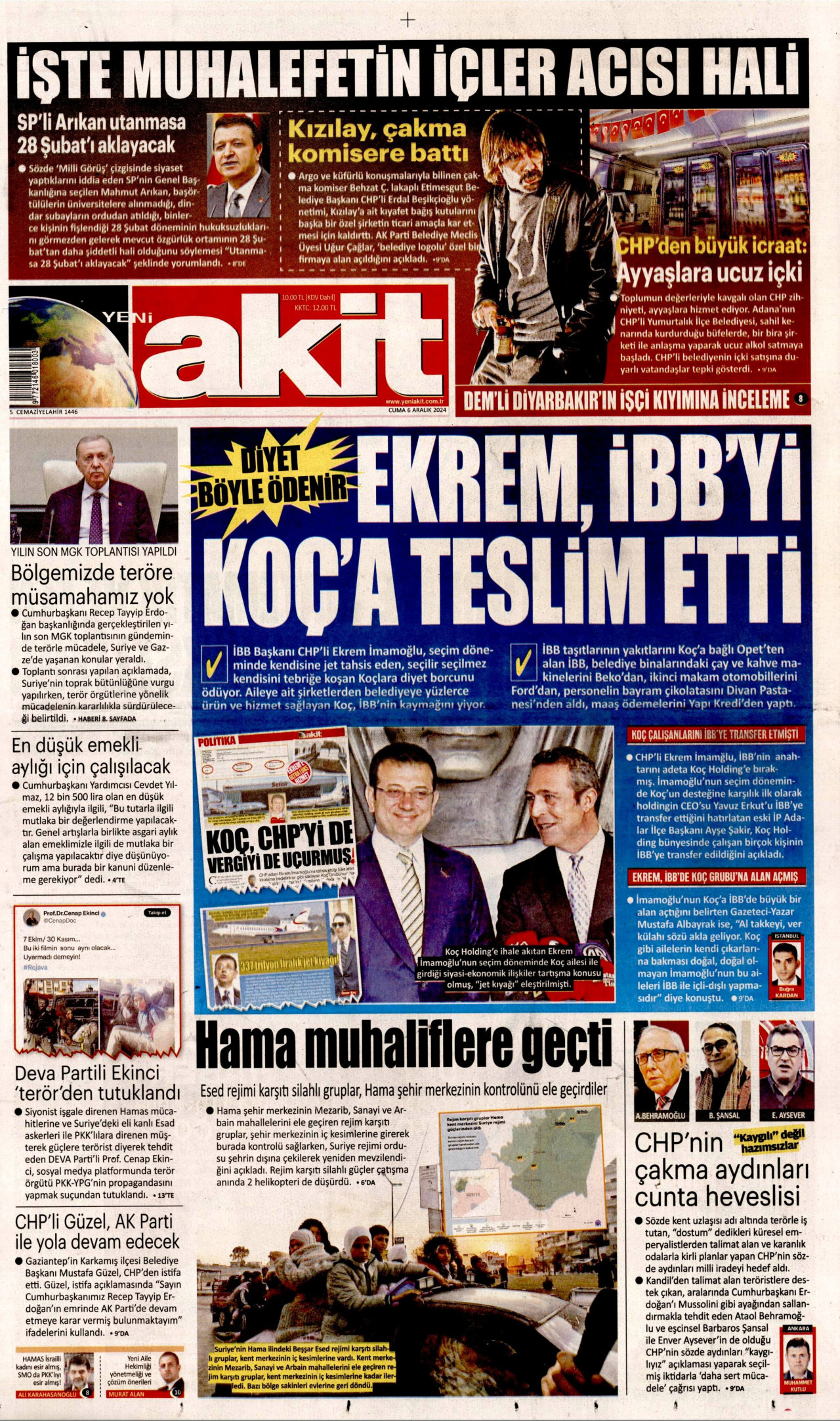 YENİ AKİT gazetesinin 6 Aralık 2024 tarihli birinci sayfası