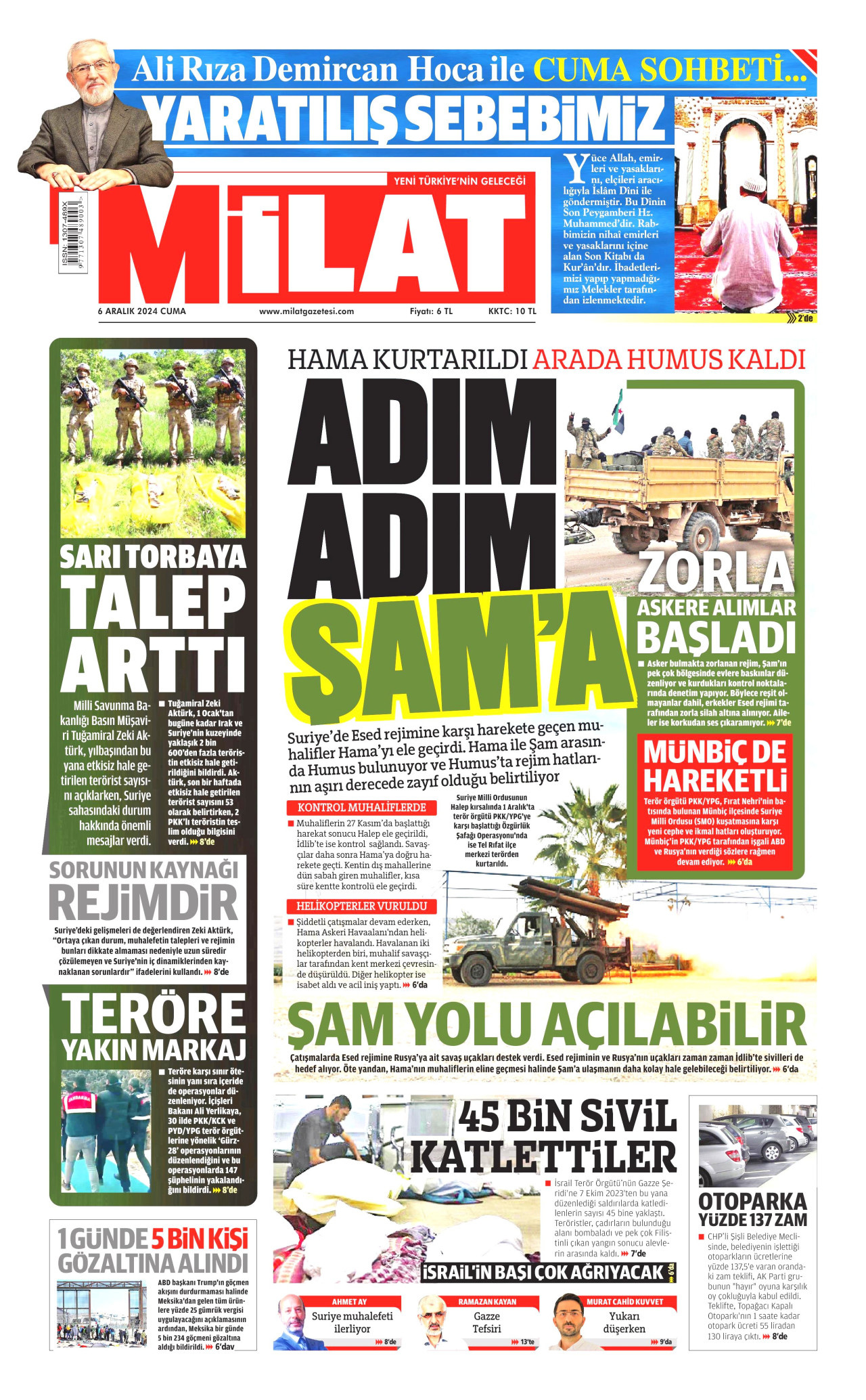 MİLAT gazetesinin 6 Aralık 2024 tarihli birinci sayfası