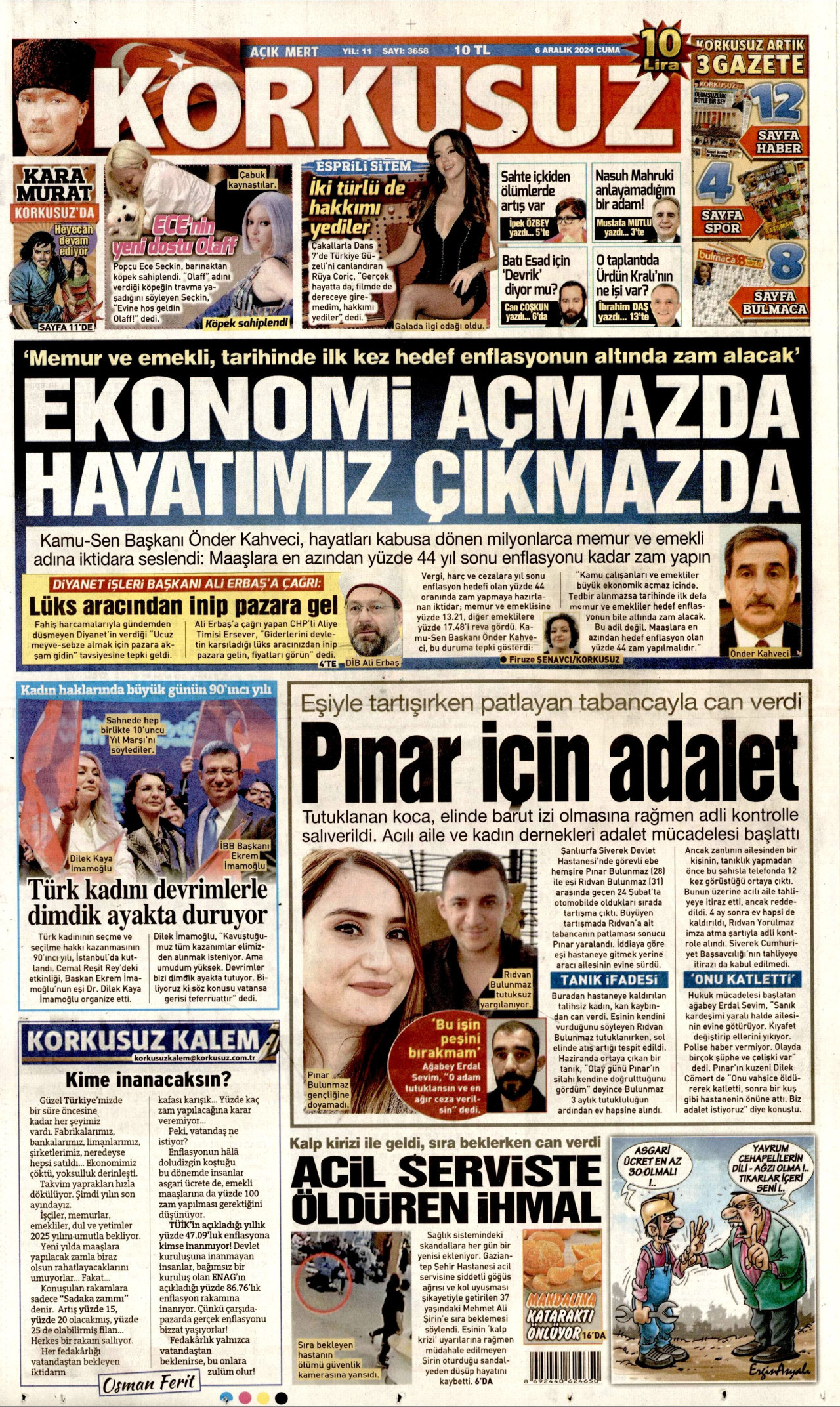 KORKUSUZ gazetesinin 6 Aralık 2024 tarihli birinci sayfası