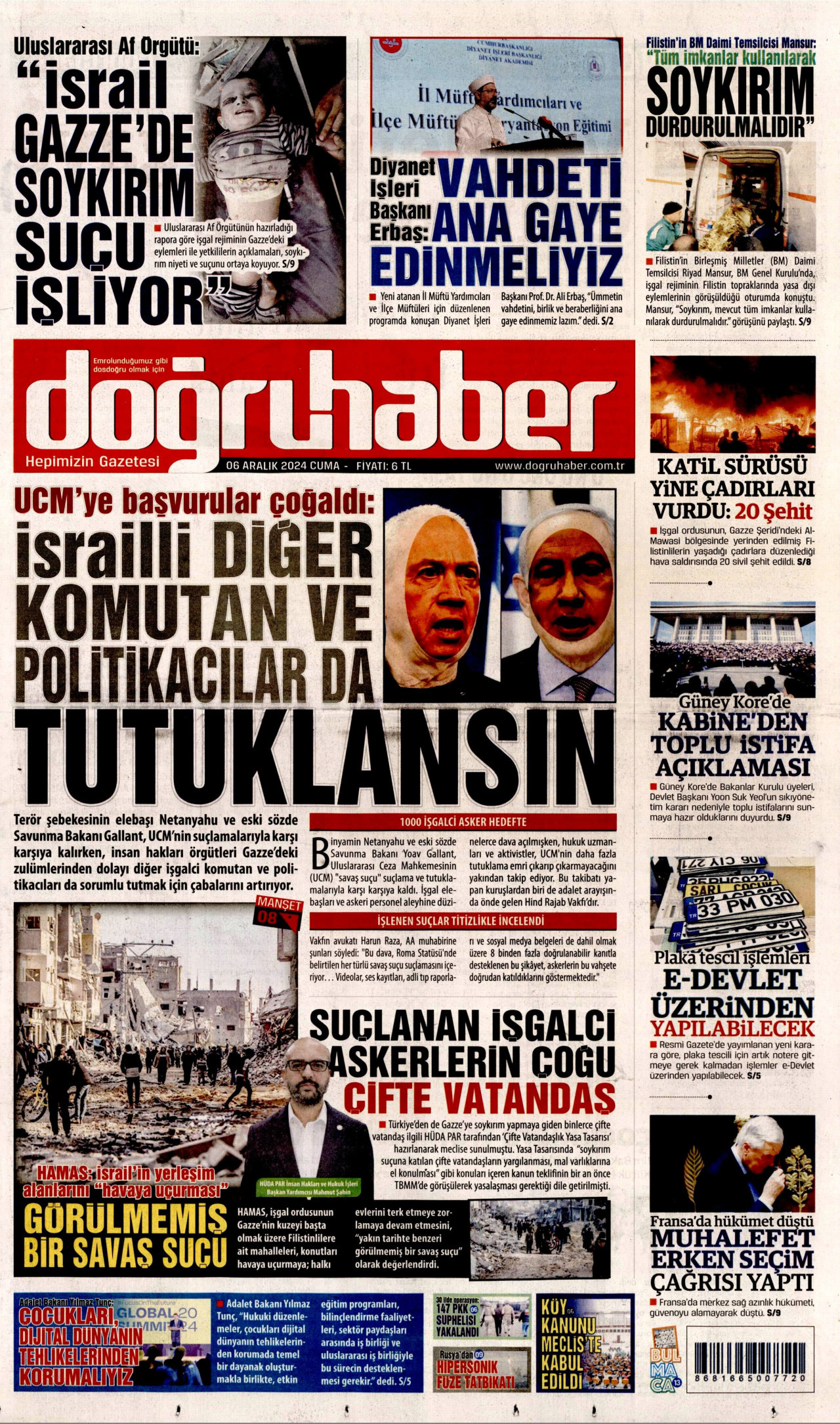 DOĞRU HABER gazetesinin 6 Aralık 2024 tarihli birinci sayfası