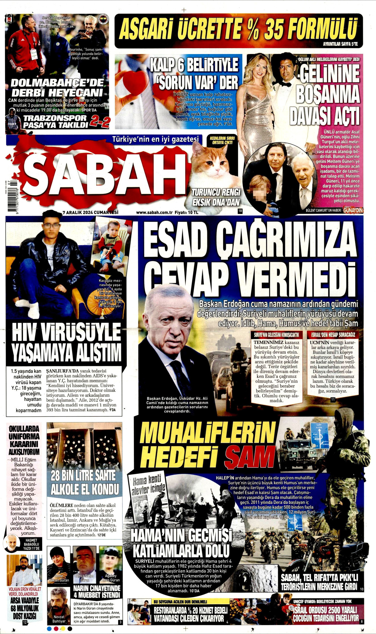 SABAH gazetesinin 7 Aralık 2024 tarihli birinci sayfası