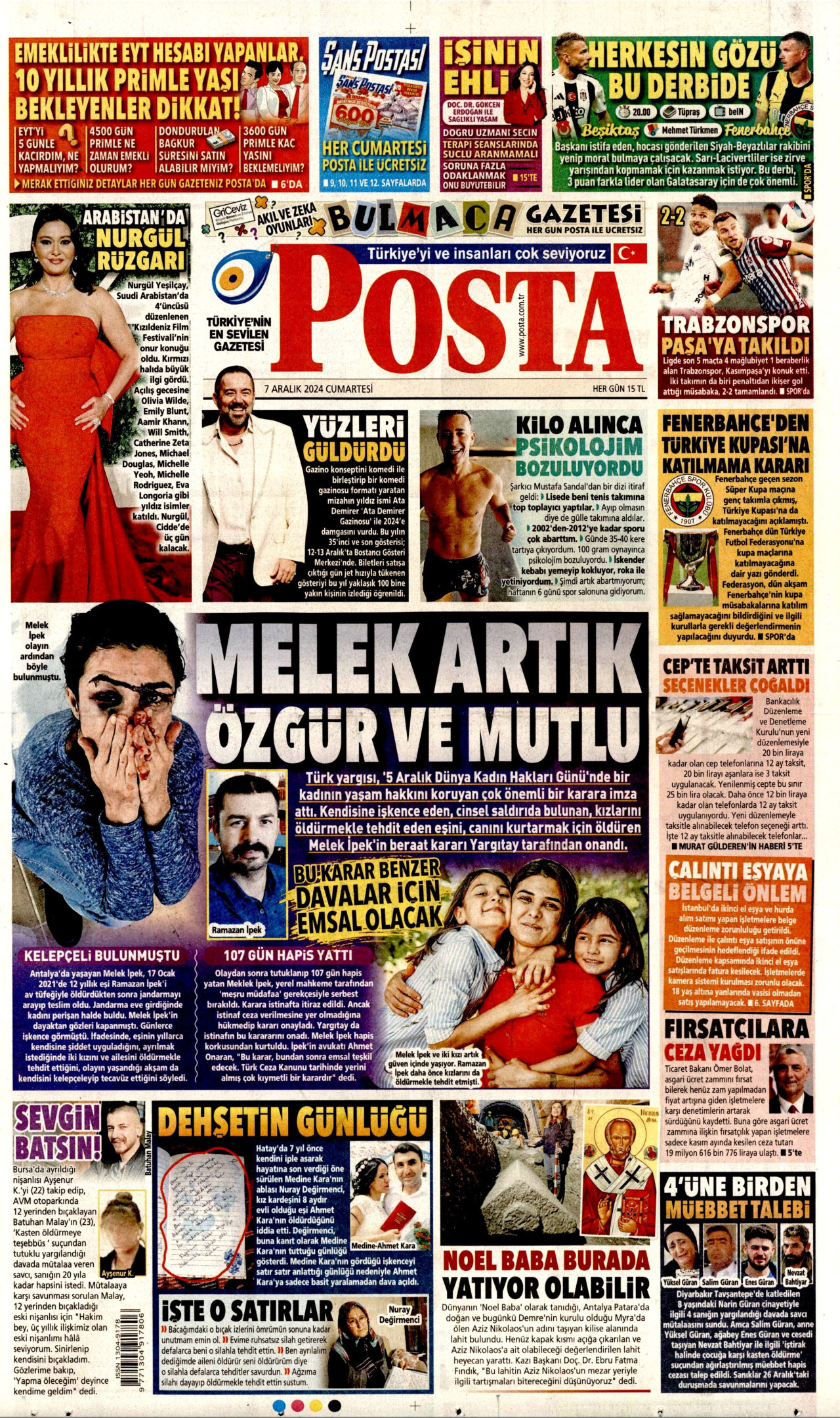 POSTA gazetesinin 7 Aralık 2024 tarihli birinci sayfası