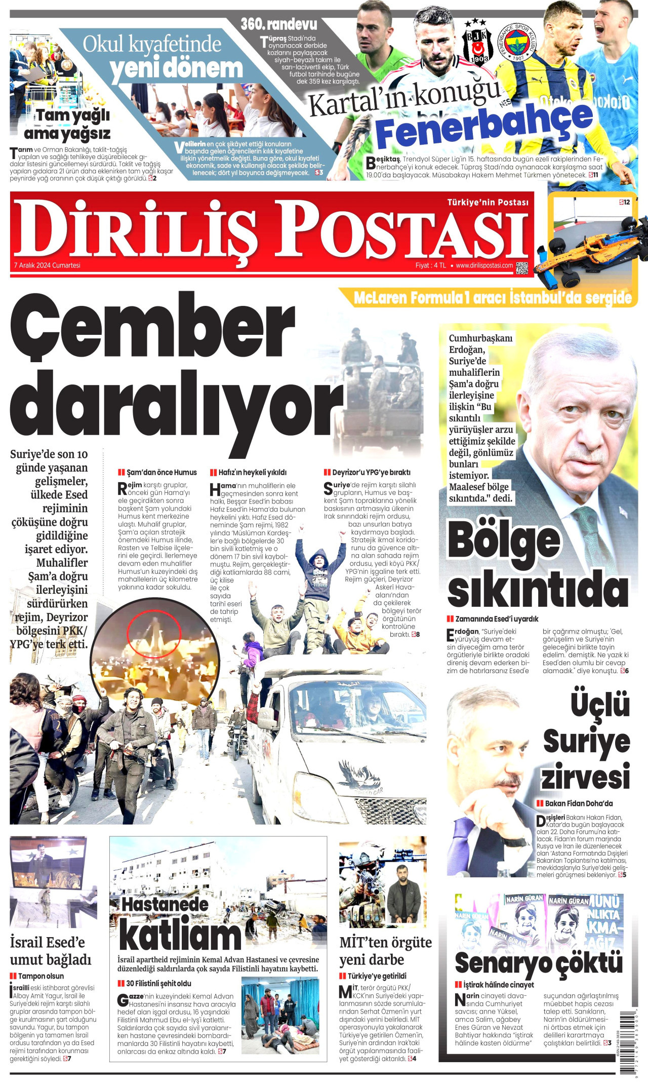 DİRİLİŞ POSTASI gazetesinin 7 Aralık 2024 tarihli birinci sayfası