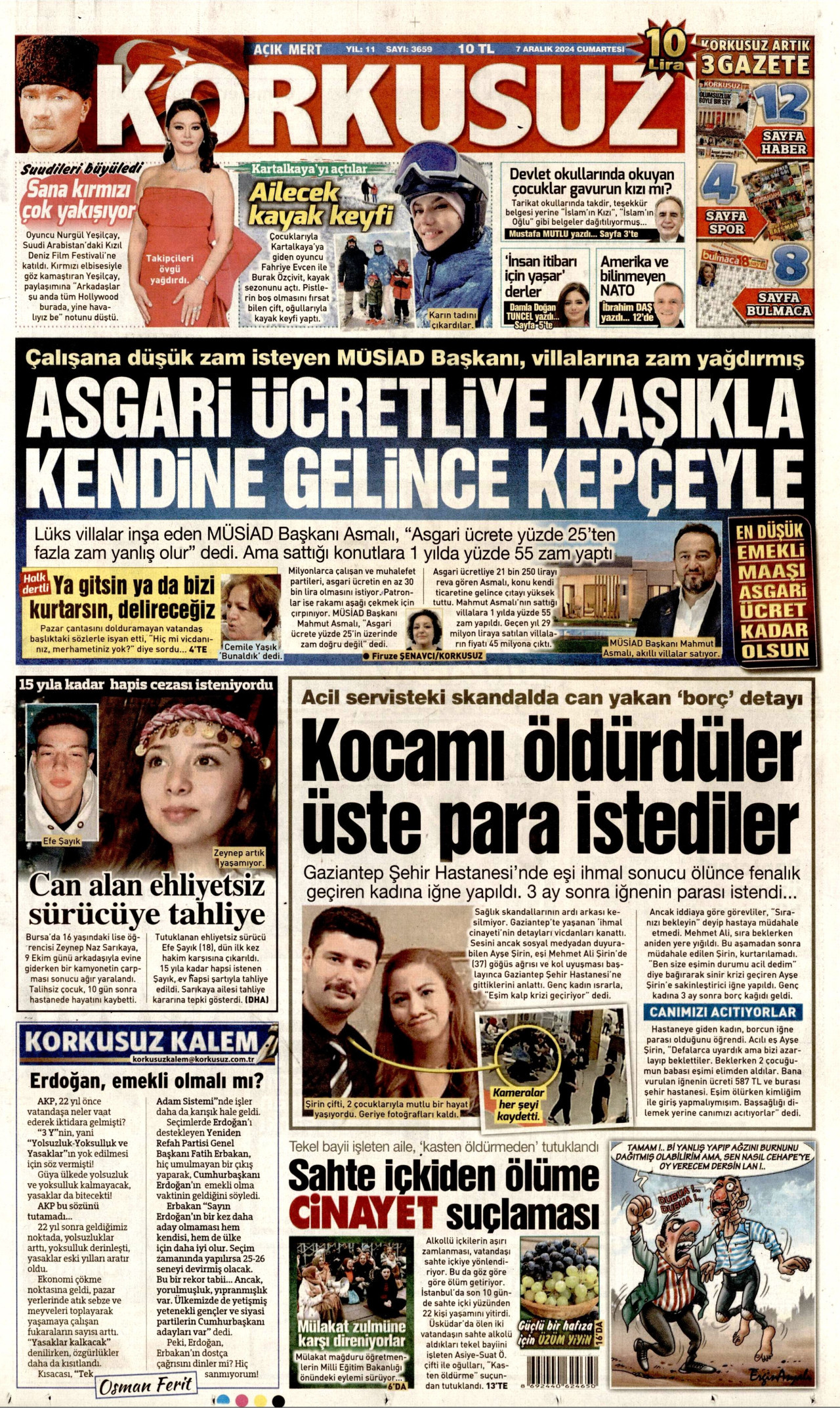 KORKUSUZ gazetesinin 7 Aralık 2024 tarihli birinci sayfası