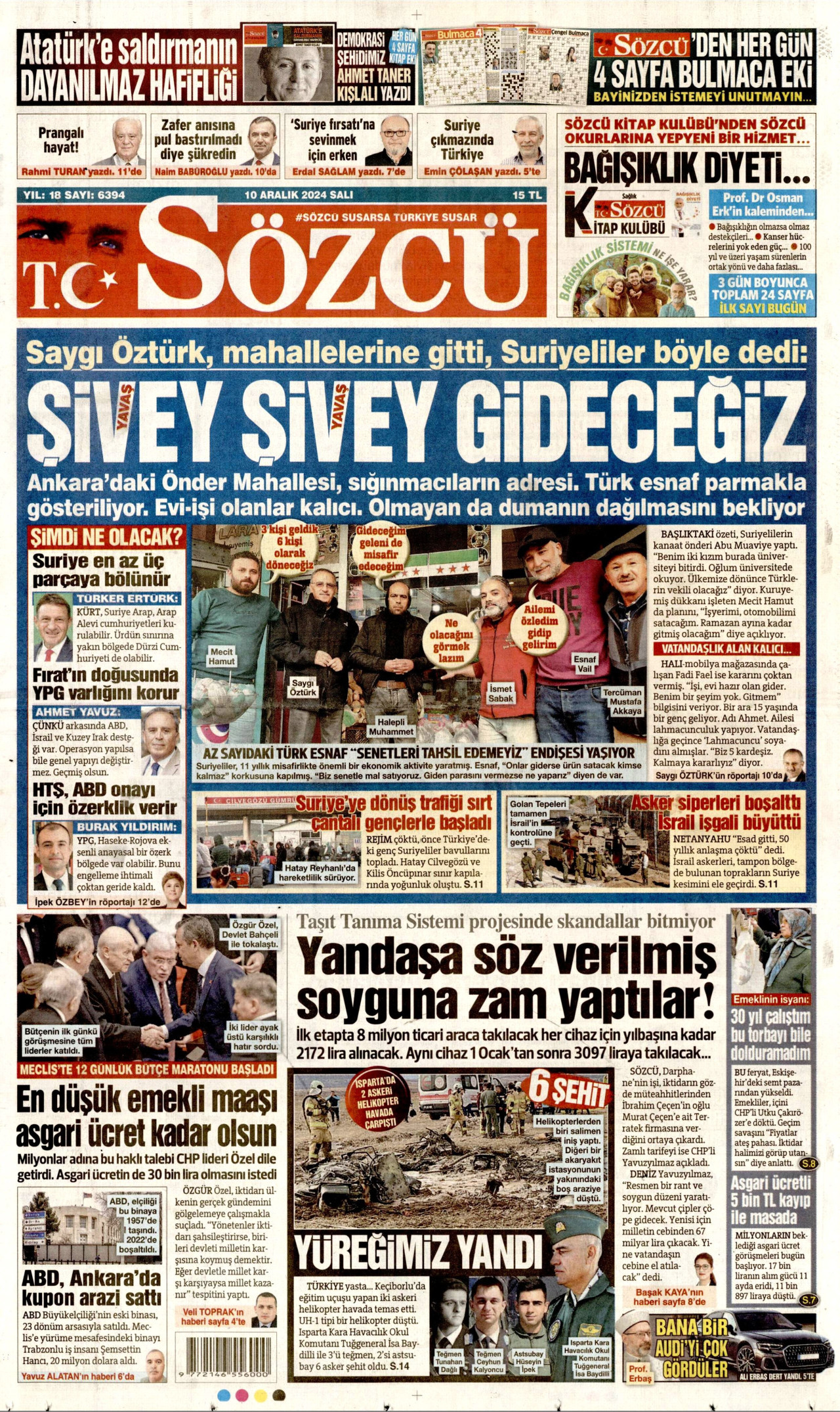 SÖZCÜ gazetesinin 10 Aralık 2024 tarihli birinci sayfası