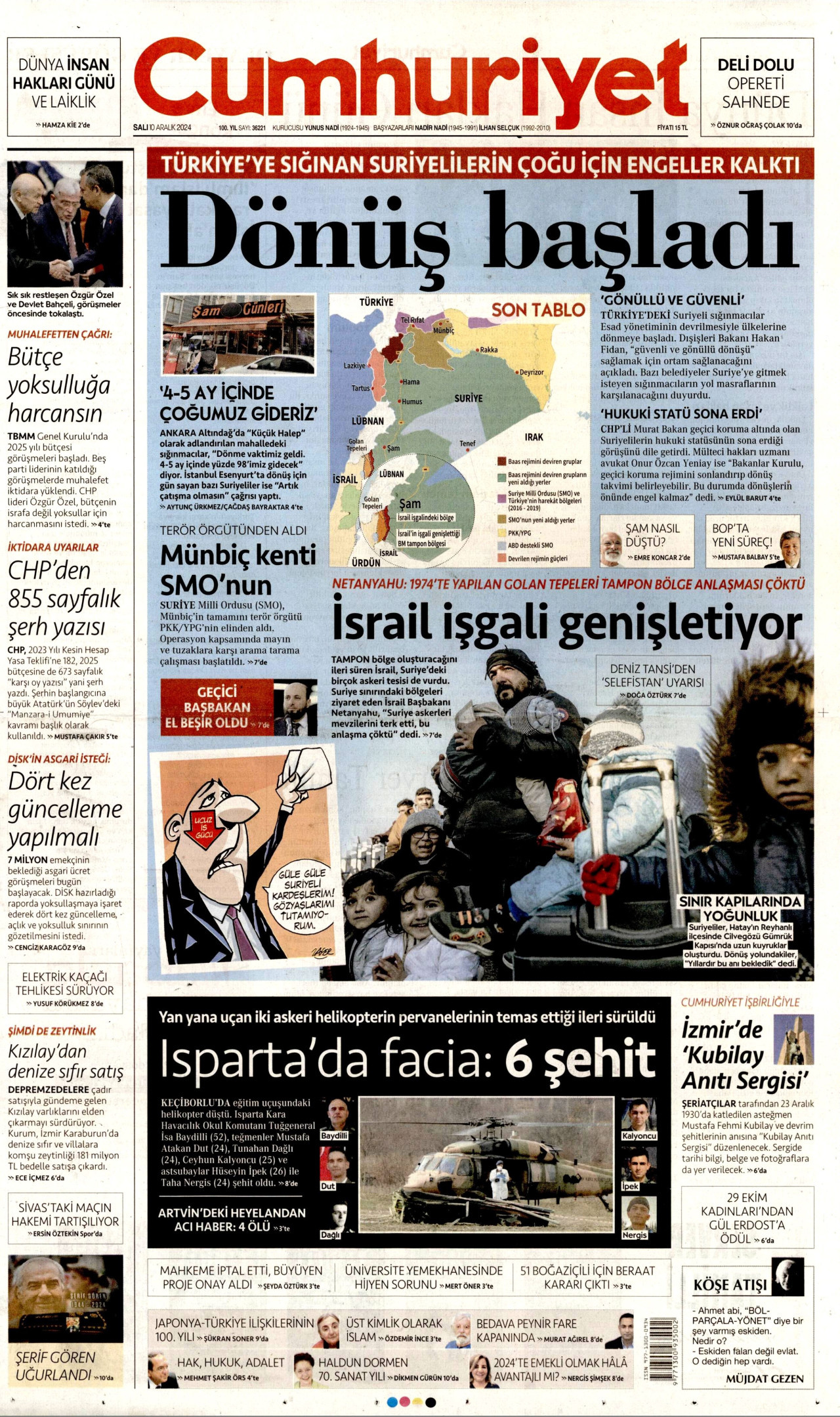 CUMHURİYET gazetesinin 10 Aralık 2024 tarihli birinci sayfası