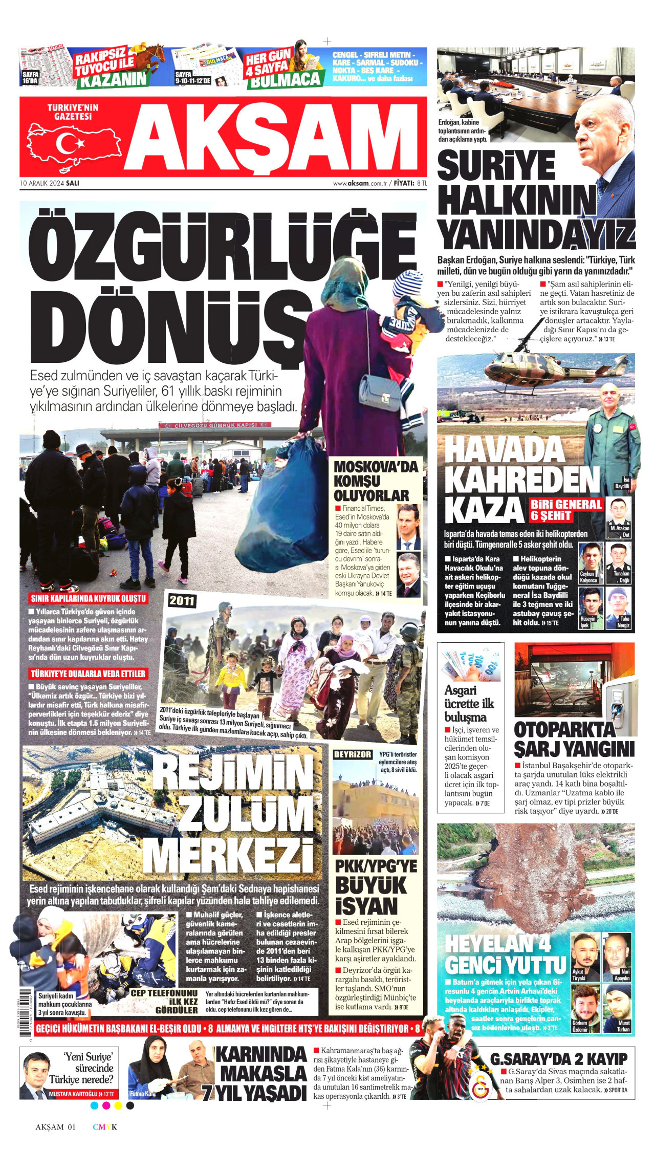 AKŞAM gazetesinin 10 Aralık 2024 tarihli birinci sayfası