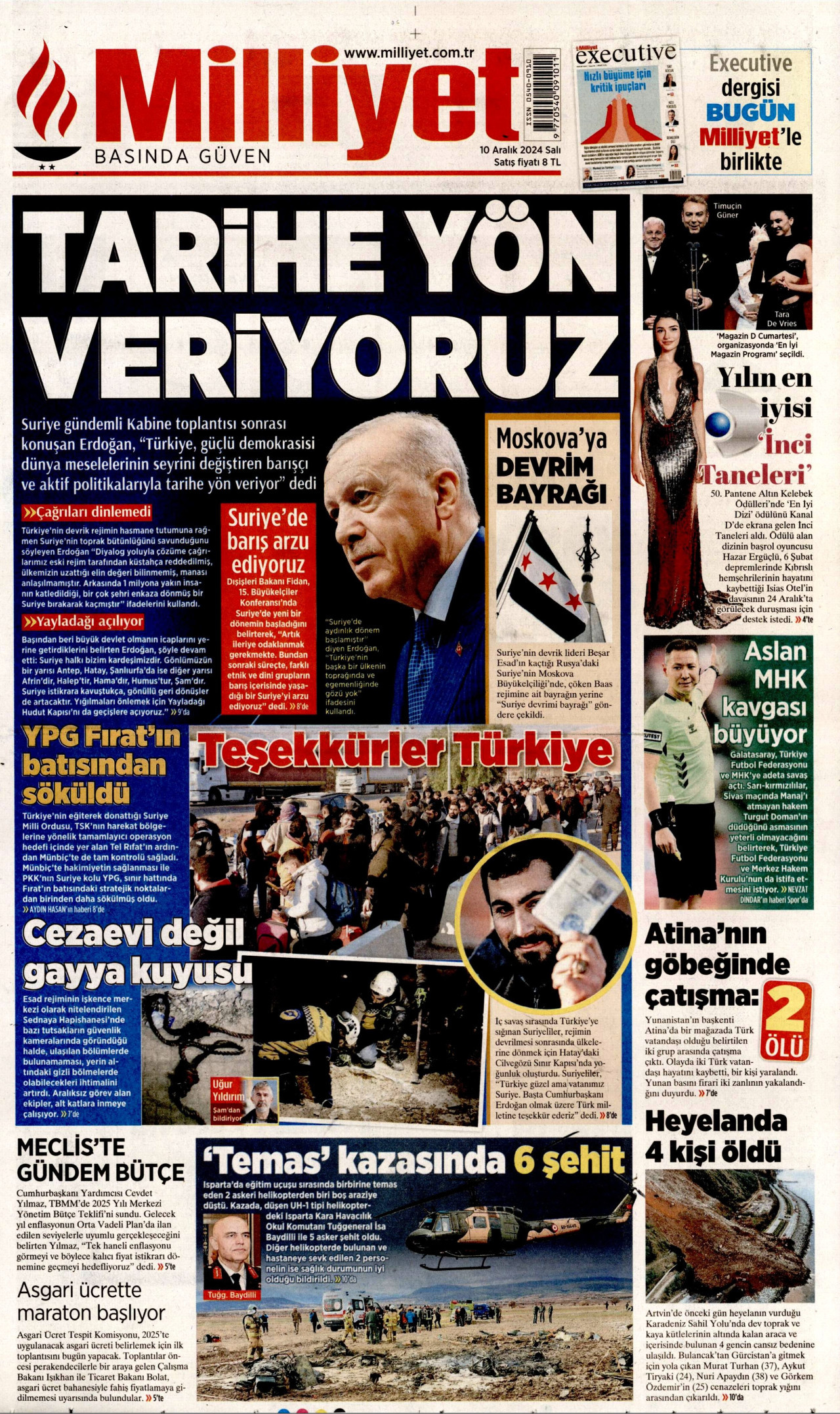 MİLLİYET gazetesinin 10 Aralık 2024 tarihli birinci sayfası