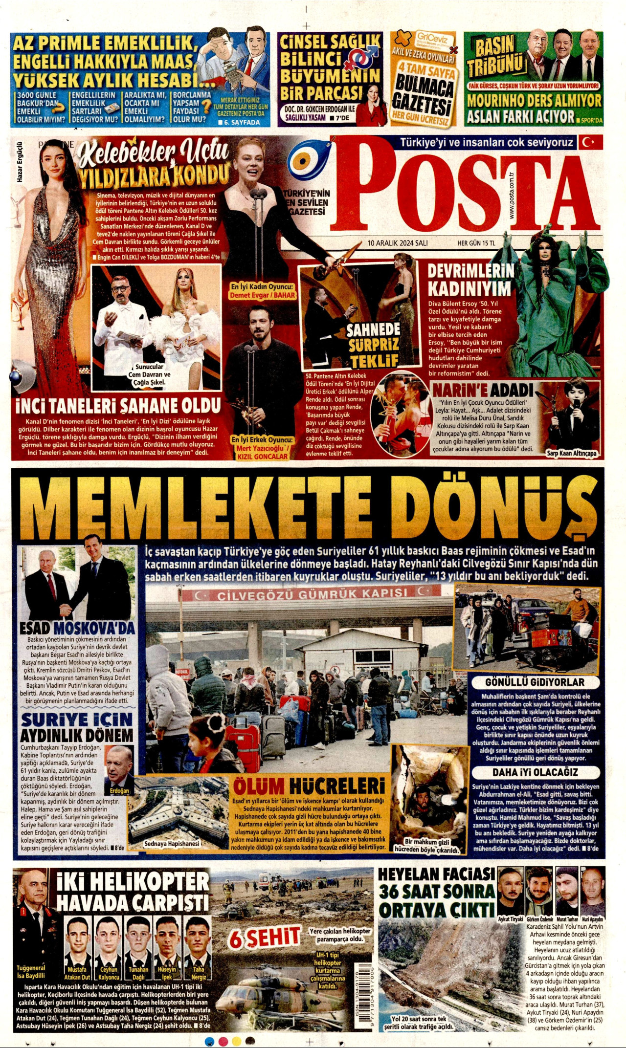 POSTA gazetesinin 10 Aralık 2024 tarihli birinci sayfası