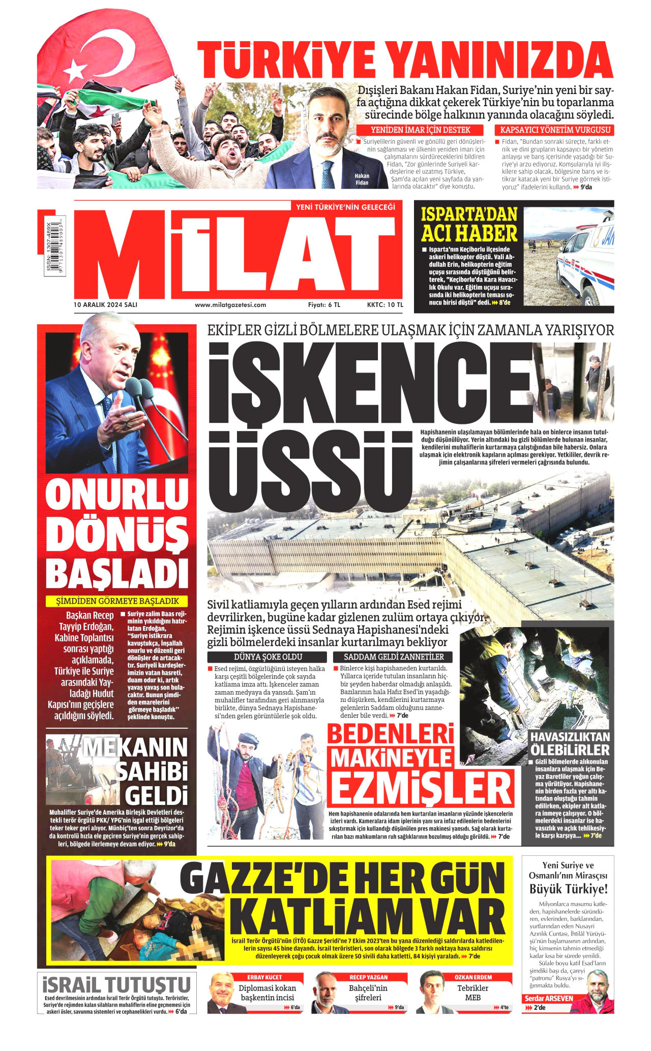MİLAT gazetesinin 10 Aralık 2024 tarihli birinci sayfası