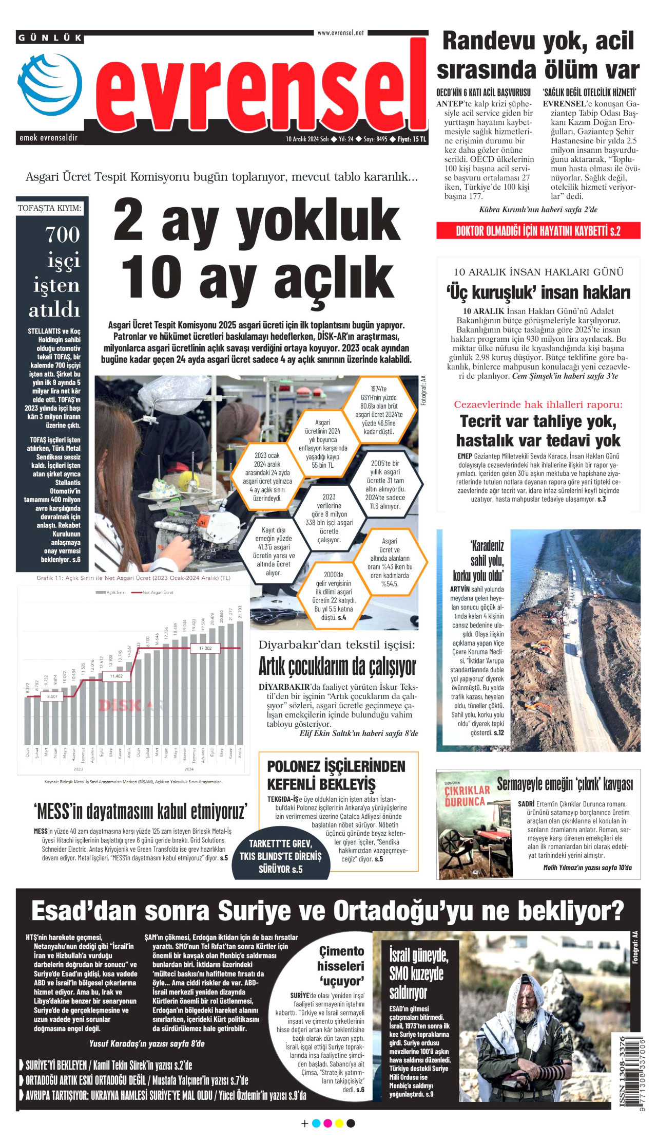 EVRENSEL gazetesinin 10 Aralık 2024 tarihli birinci sayfası