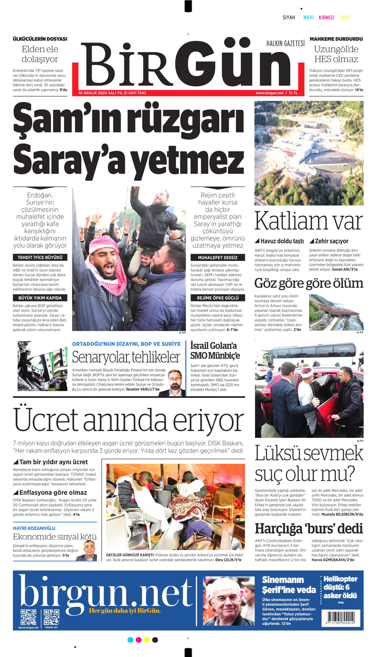 BİRGÜN gazetesinin 10 Aralık 2024 tarihli birinci sayfası