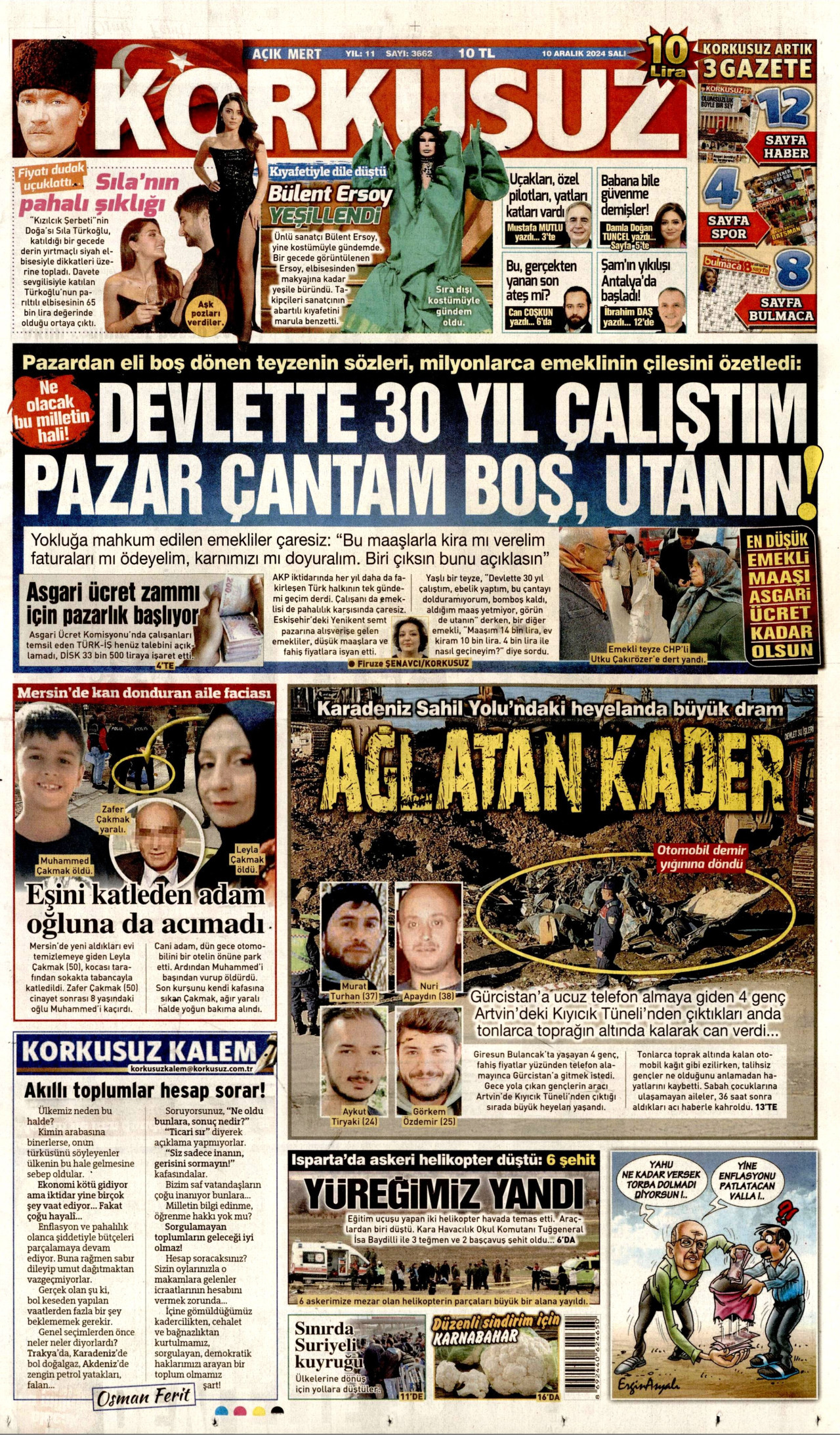 KORKUSUZ gazetesinin 10 Aralık 2024 tarihli birinci sayfası