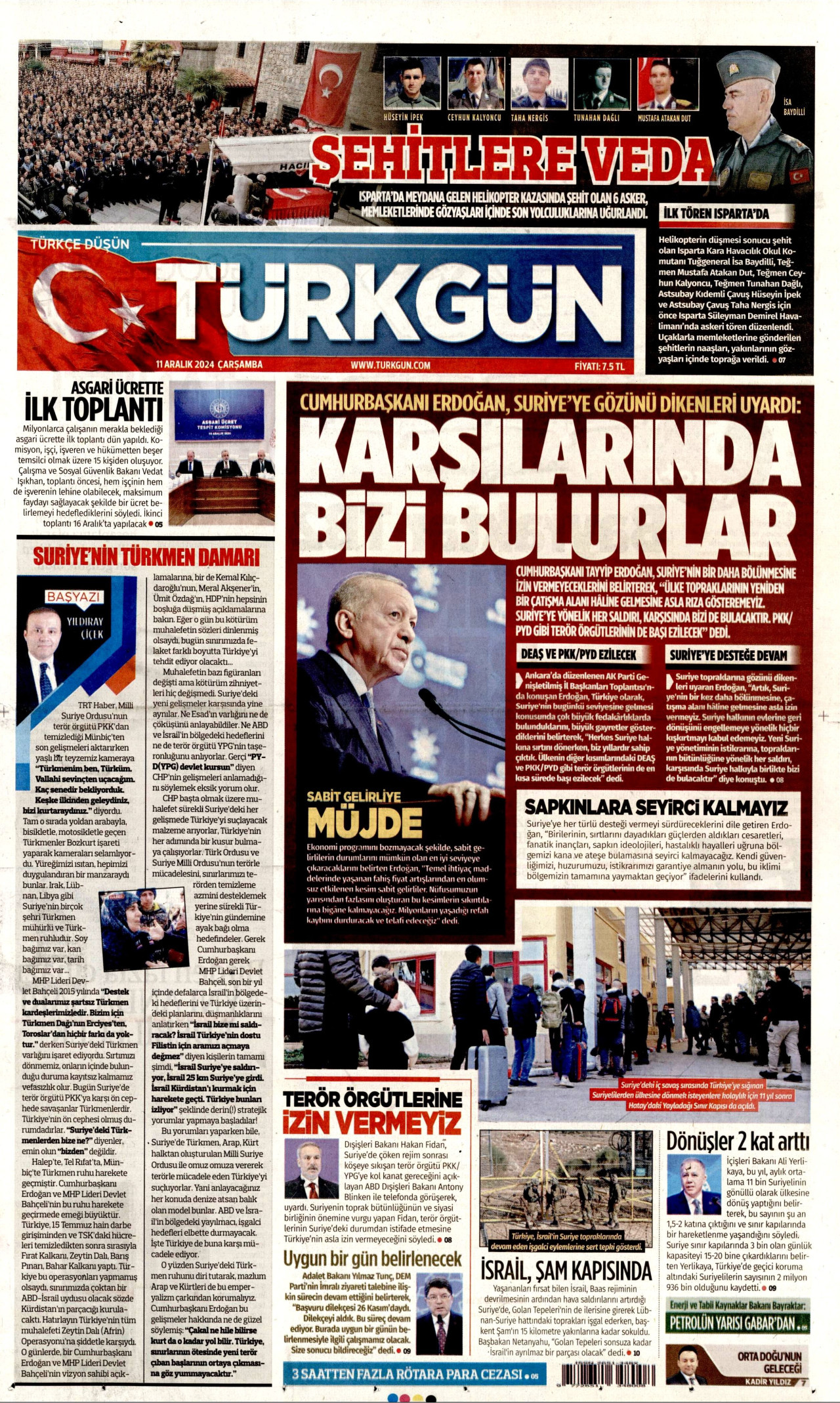 TÜRKGÜN gazetesinin 11 Aralık 2024 tarihli birinci sayfası