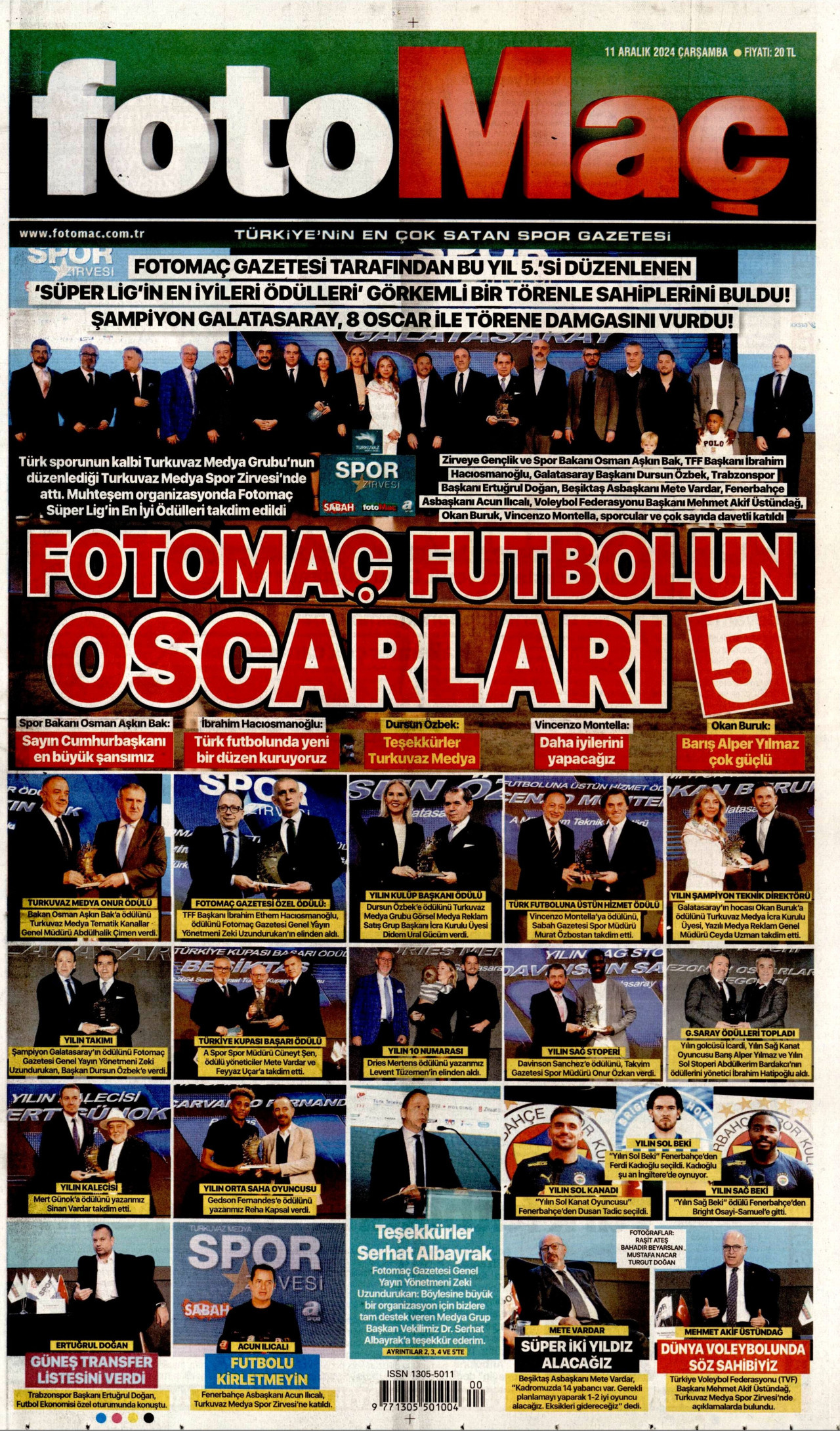 FOTOMAÇ gazetesinin 11 Aralık 2024 tarihli birinci sayfası
