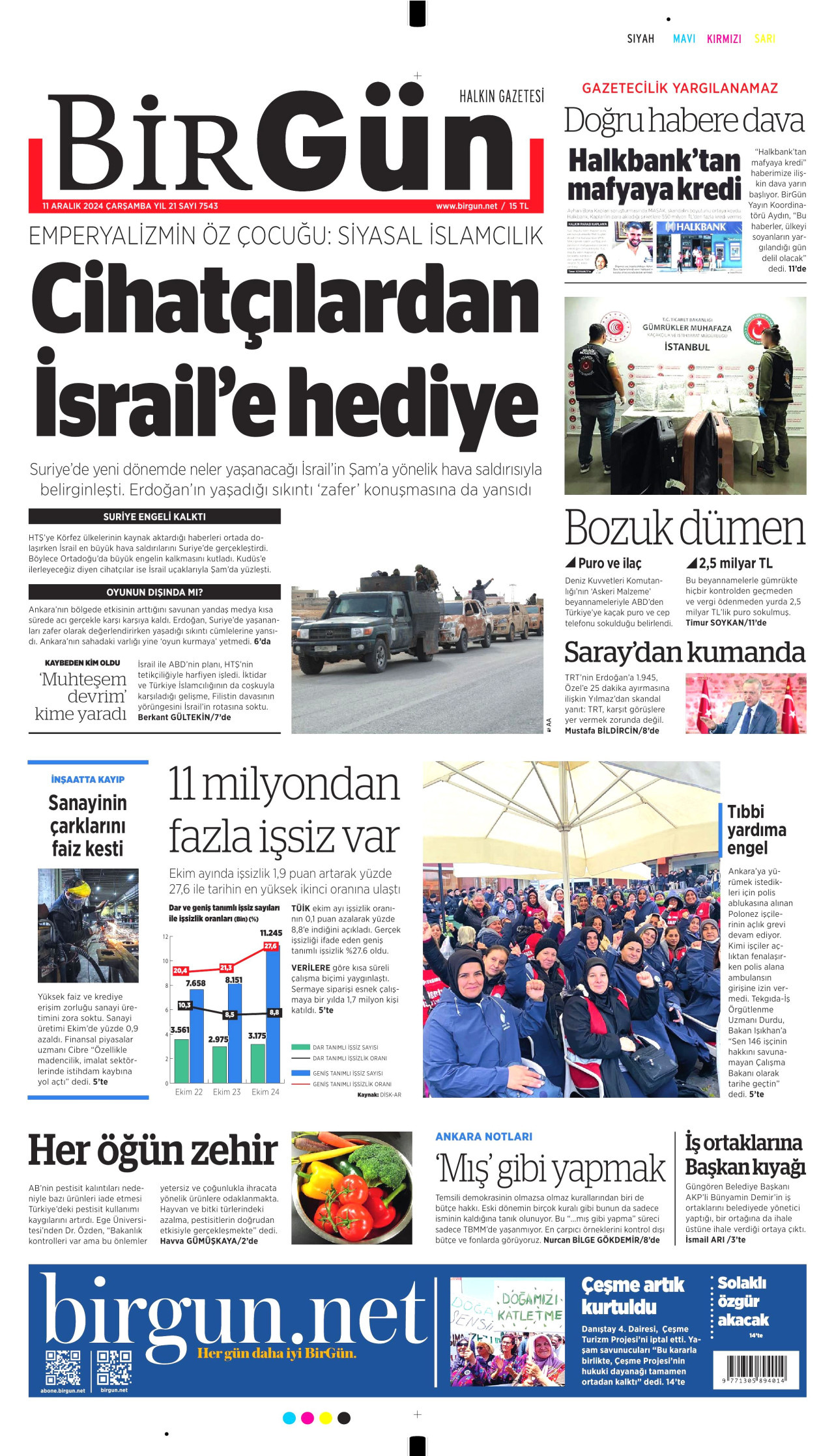 BİRGÜN gazetesinin 11 Aralık 2024 tarihli birinci sayfası