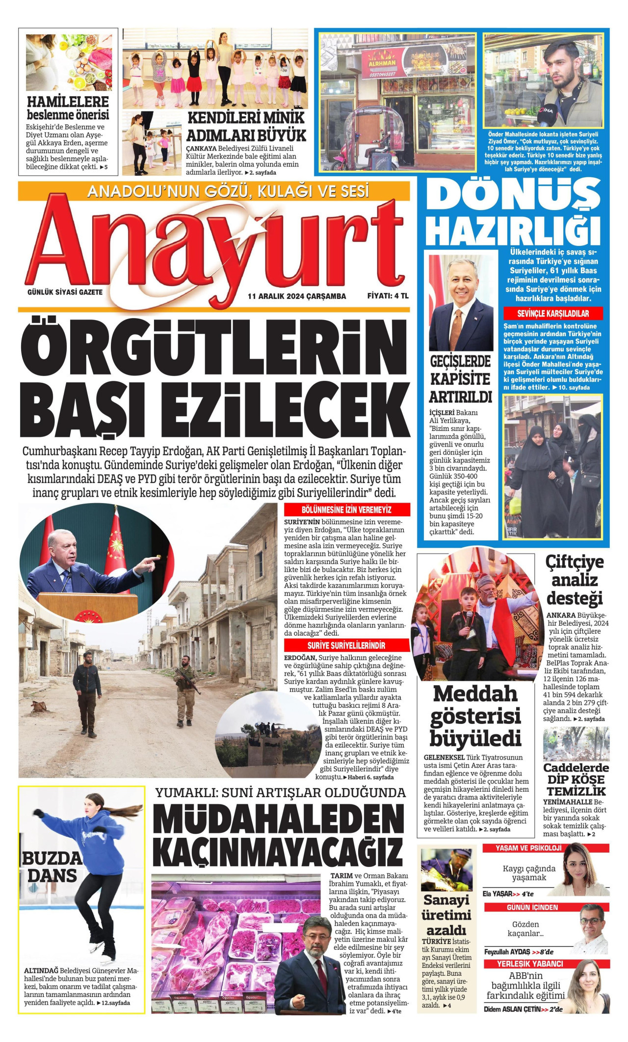 ANAYURT gazetesinin 11 Aralık 2024 tarihli birinci sayfası