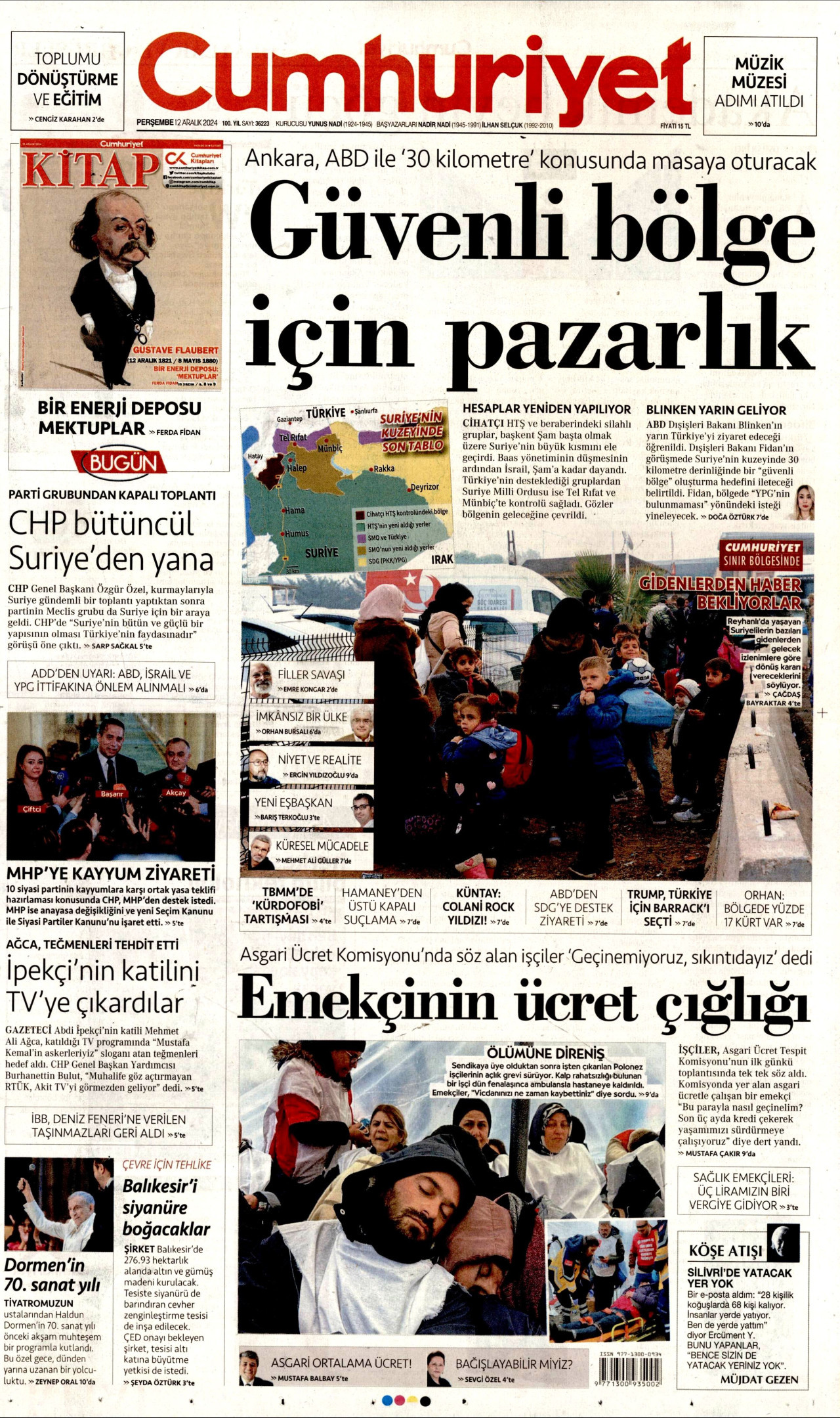 CUMHURİYET gazetesinin 12 Aralık 2024 tarihli birinci sayfası
