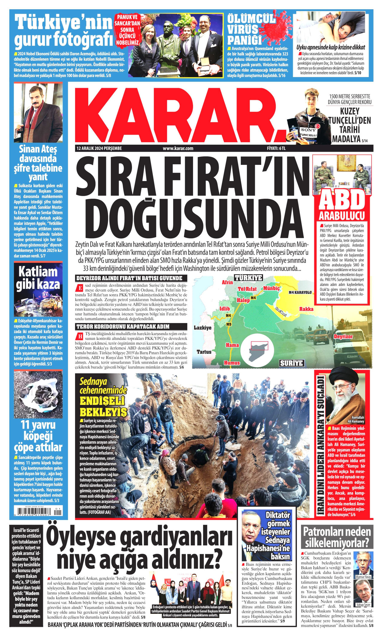 KARAR gazetesinin 12 Aralık 2024 tarihli birinci sayfası