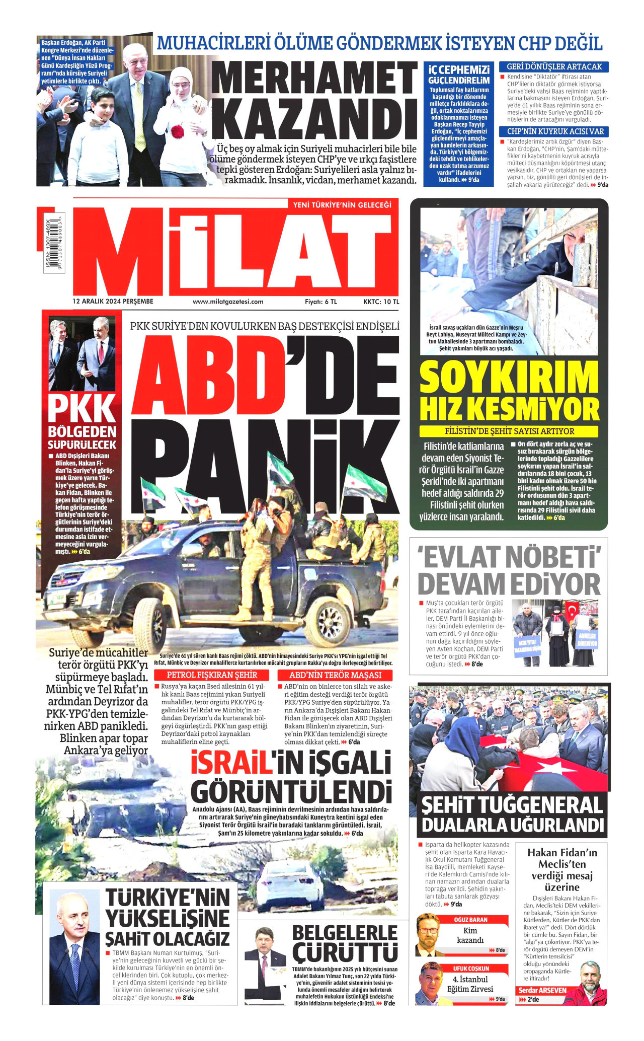 MİLAT gazetesinin 12 Aralık 2024 tarihli birinci sayfası