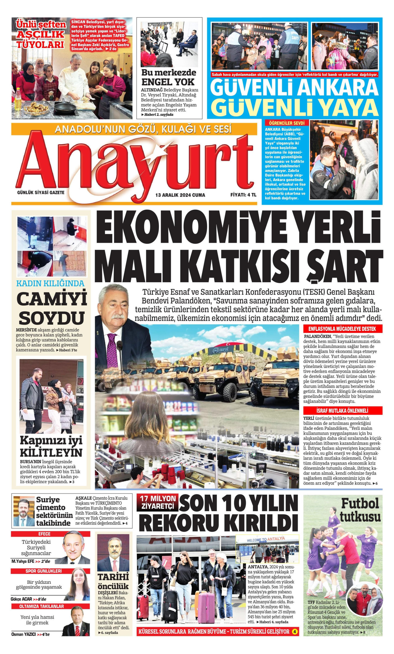ANAYURT gazetesinin 13 Aralık 2024 tarihli birinci sayfası