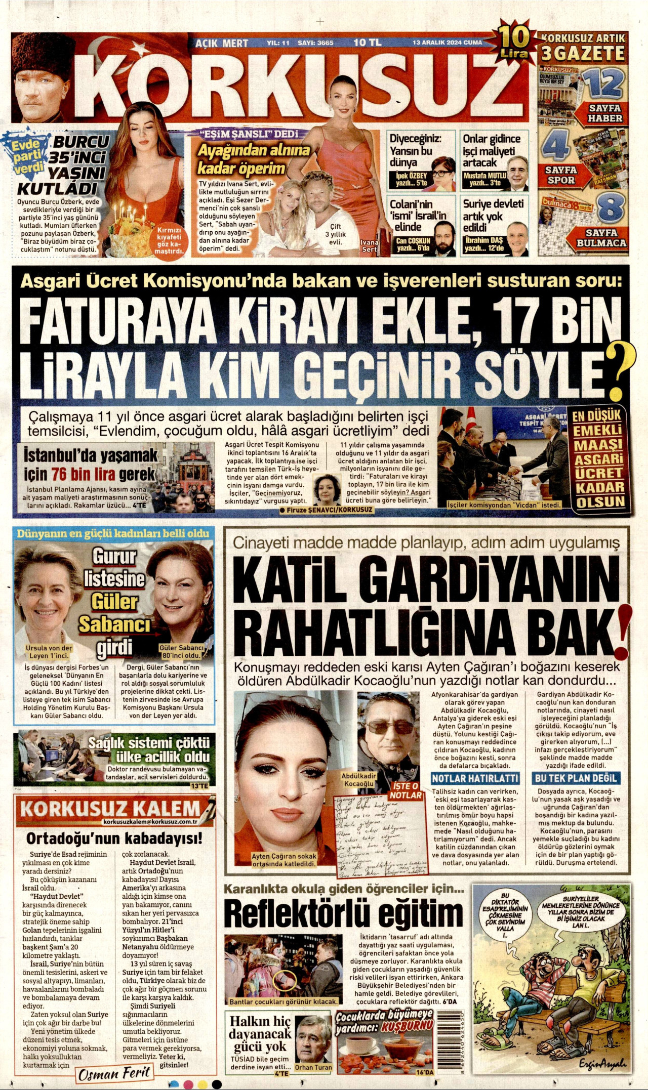 KORKUSUZ gazetesinin 13 Aralık 2024 tarihli birinci sayfası
