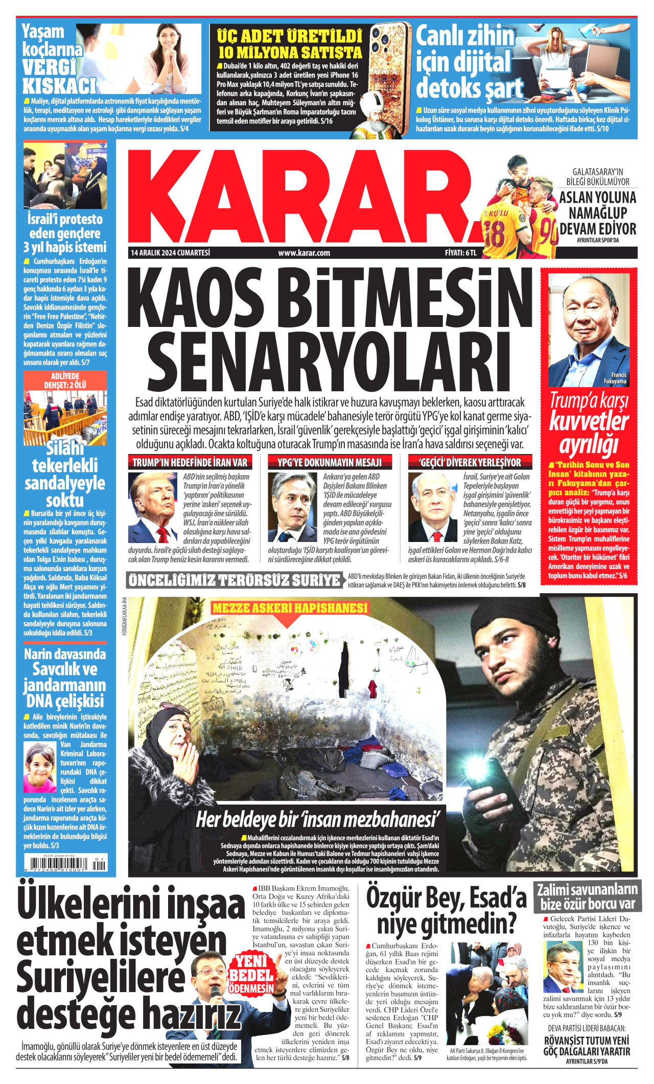 KARAR gazetesinin 14 Aralık 2024 tarihli birinci sayfası