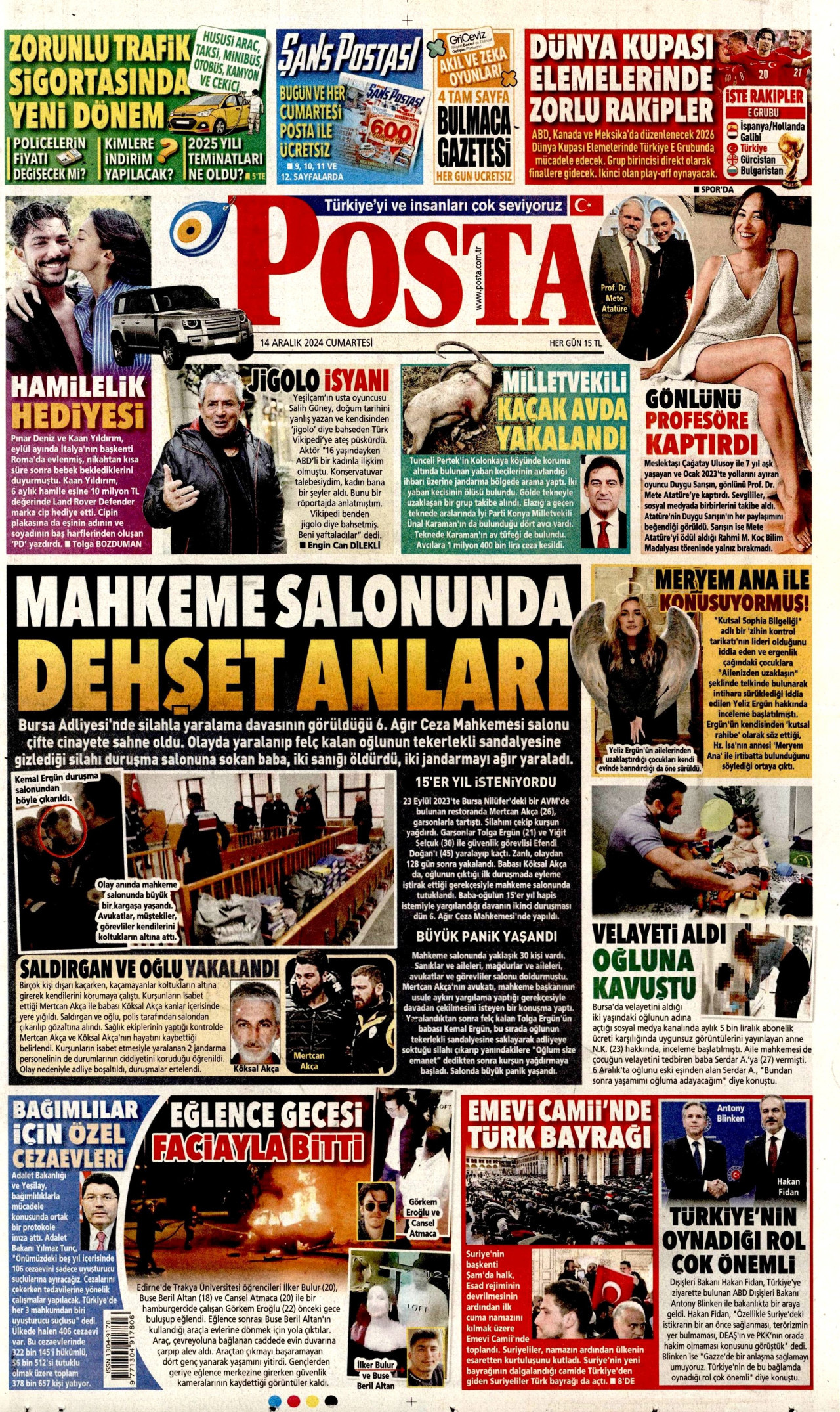 POSTA gazetesinin 14 Aralık 2024 tarihli birinci sayfası