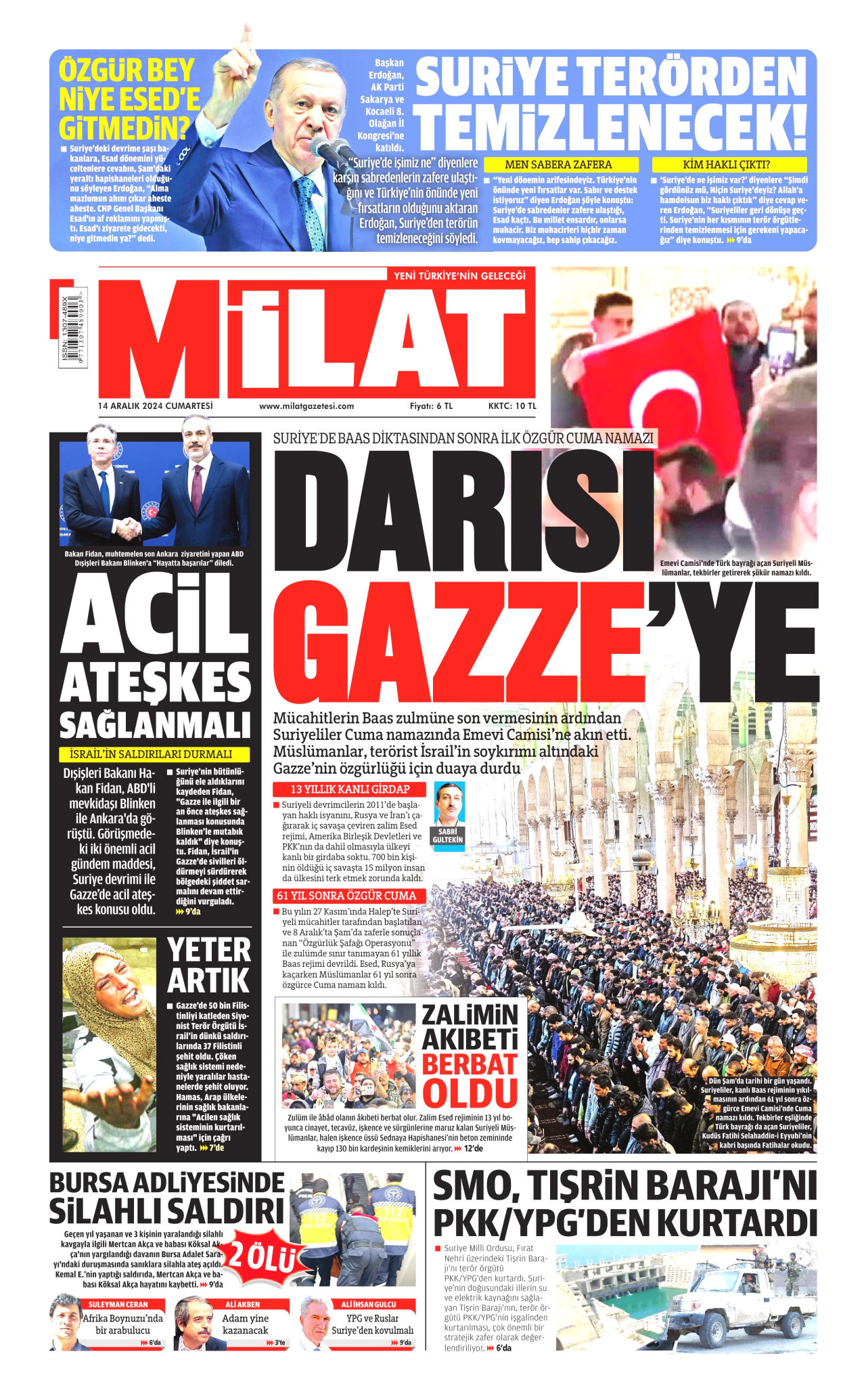 MİLAT gazetesinin 14 Aralık 2024 tarihli birinci sayfası