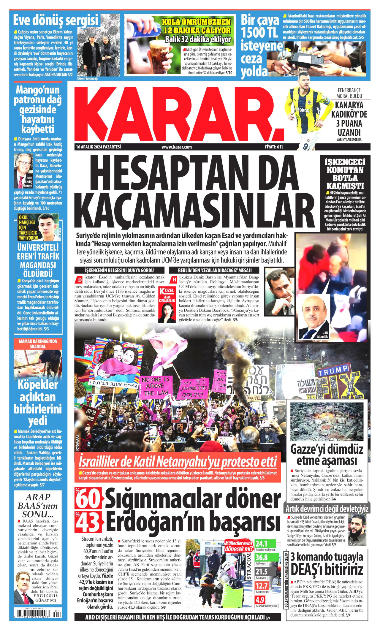 KARAR gazetesinin 16 Aralık 2024 tarihli birinci sayfası