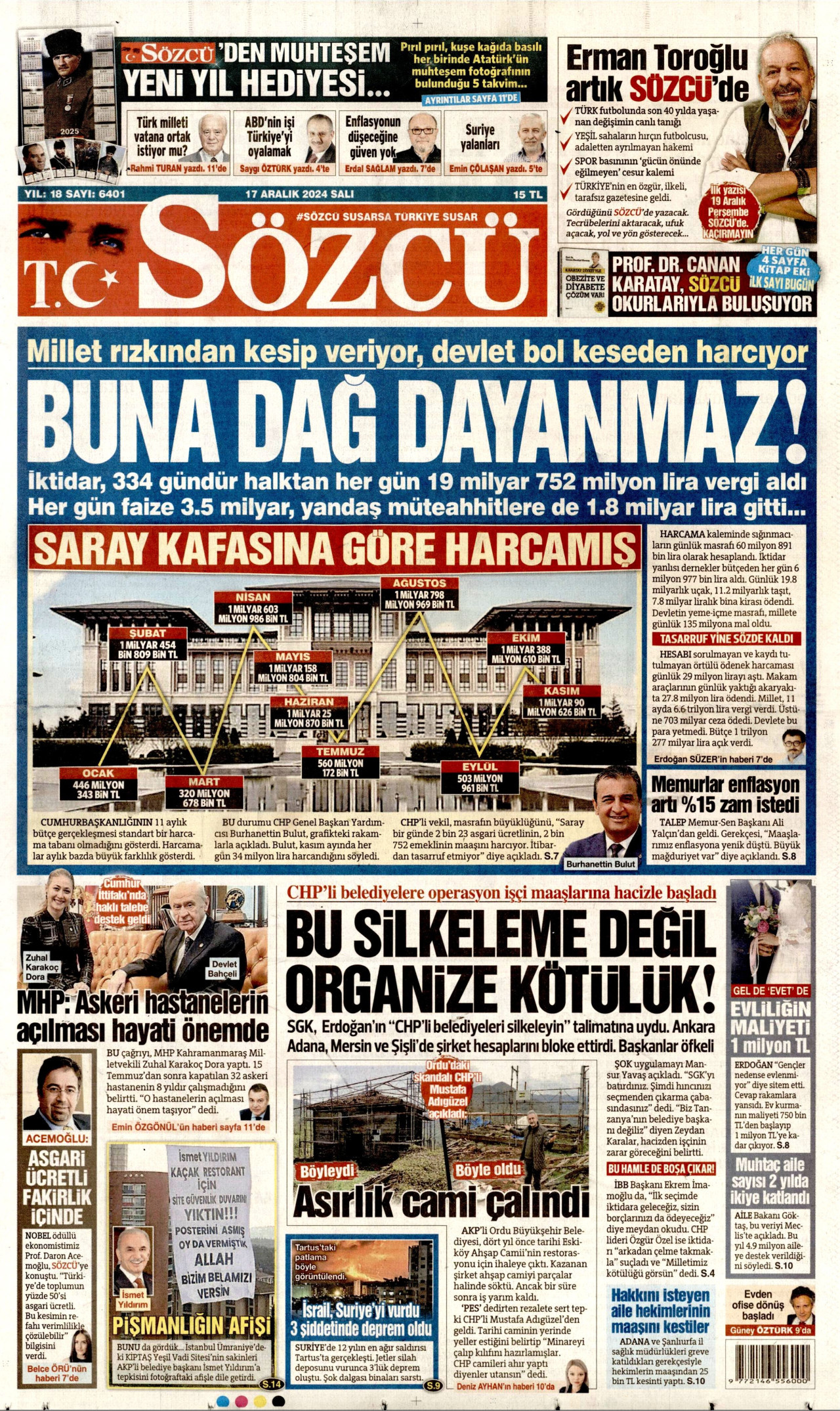 SÖZCÜ gazetesinin 17 Aralık 2024 tarihli birinci sayfası
