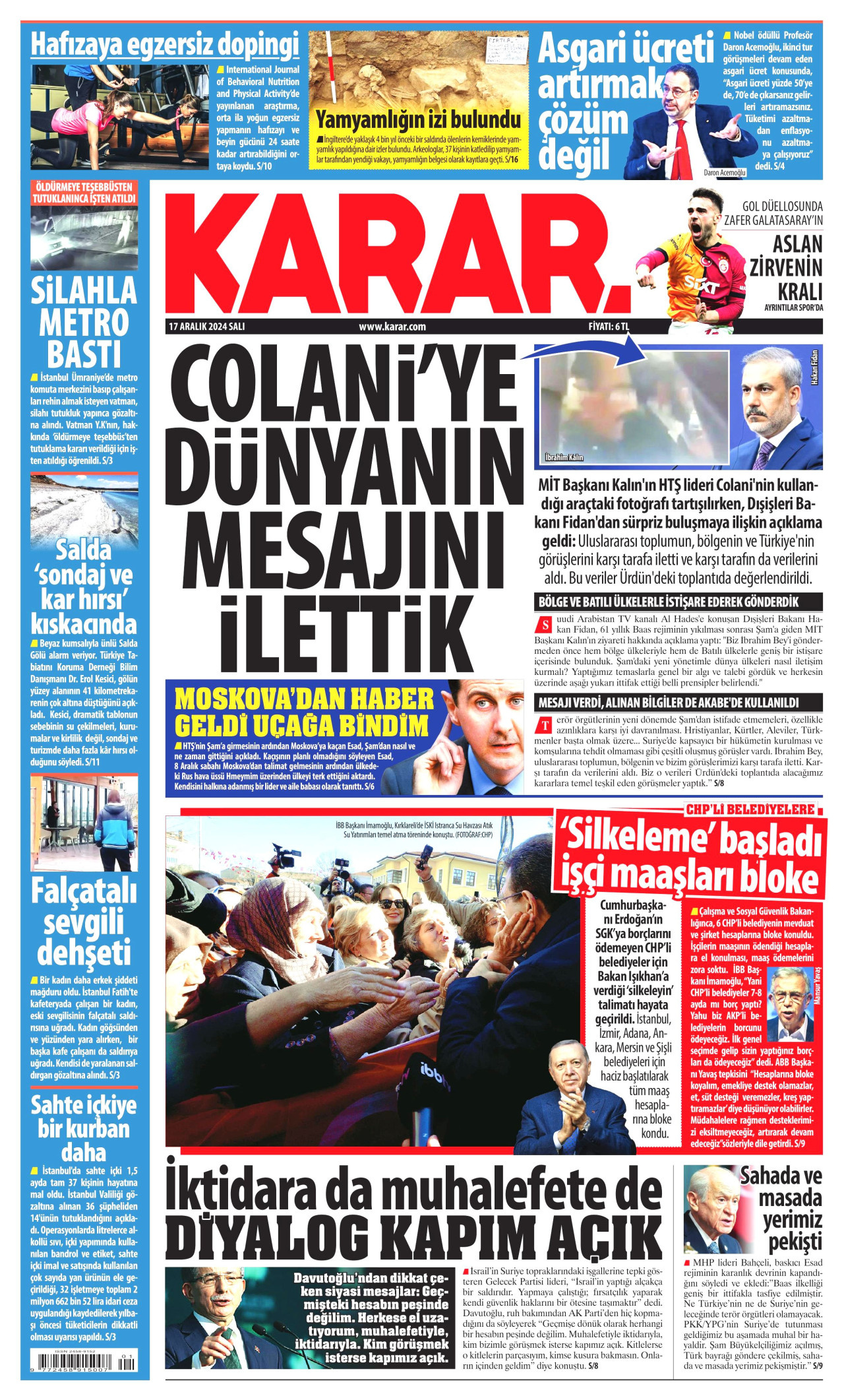KARAR gazetesinin 17 Aralık 2024 tarihli birinci sayfası